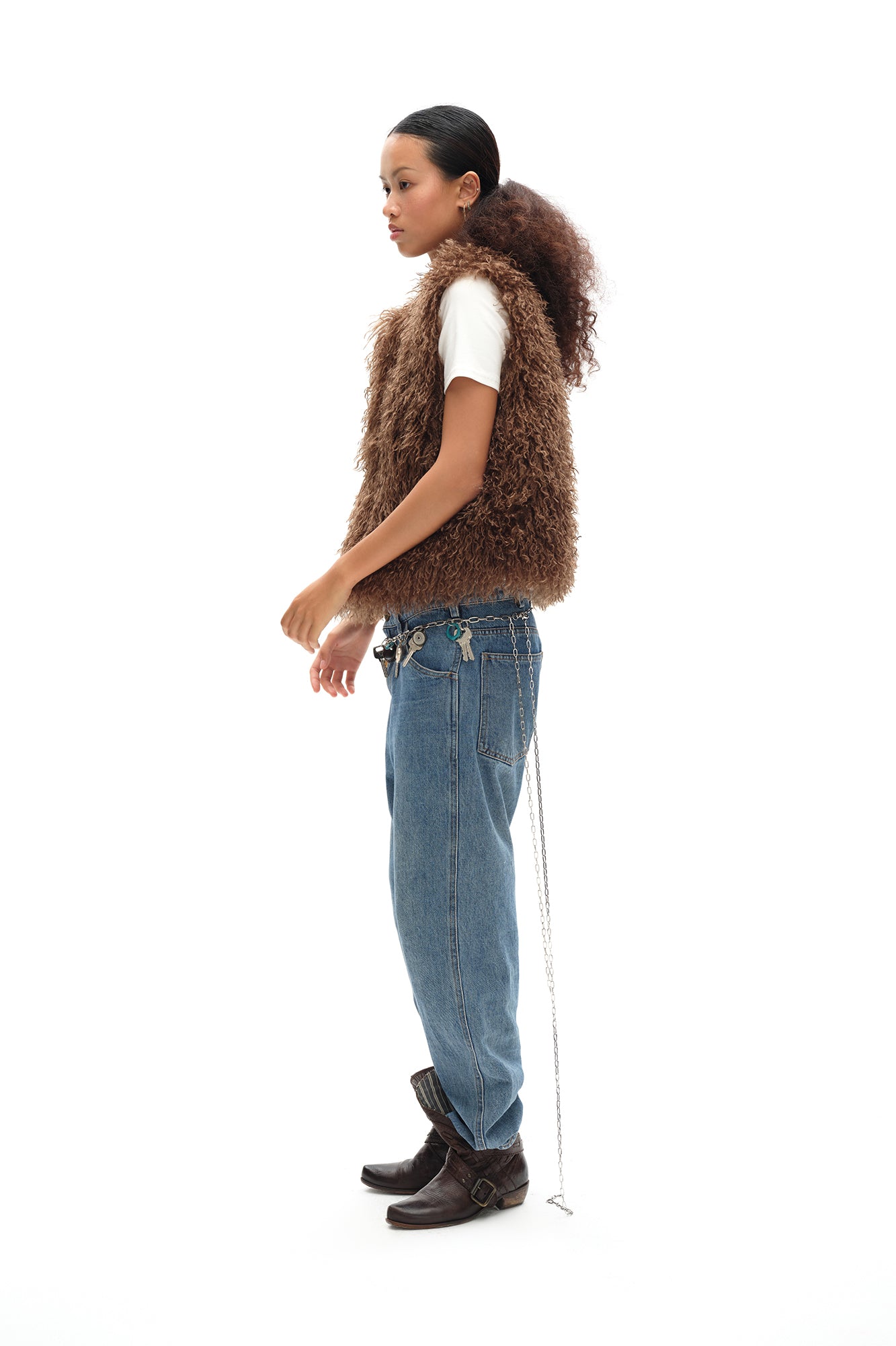 OINIMI Reversible Plaid-Lined Faux Fur Vest