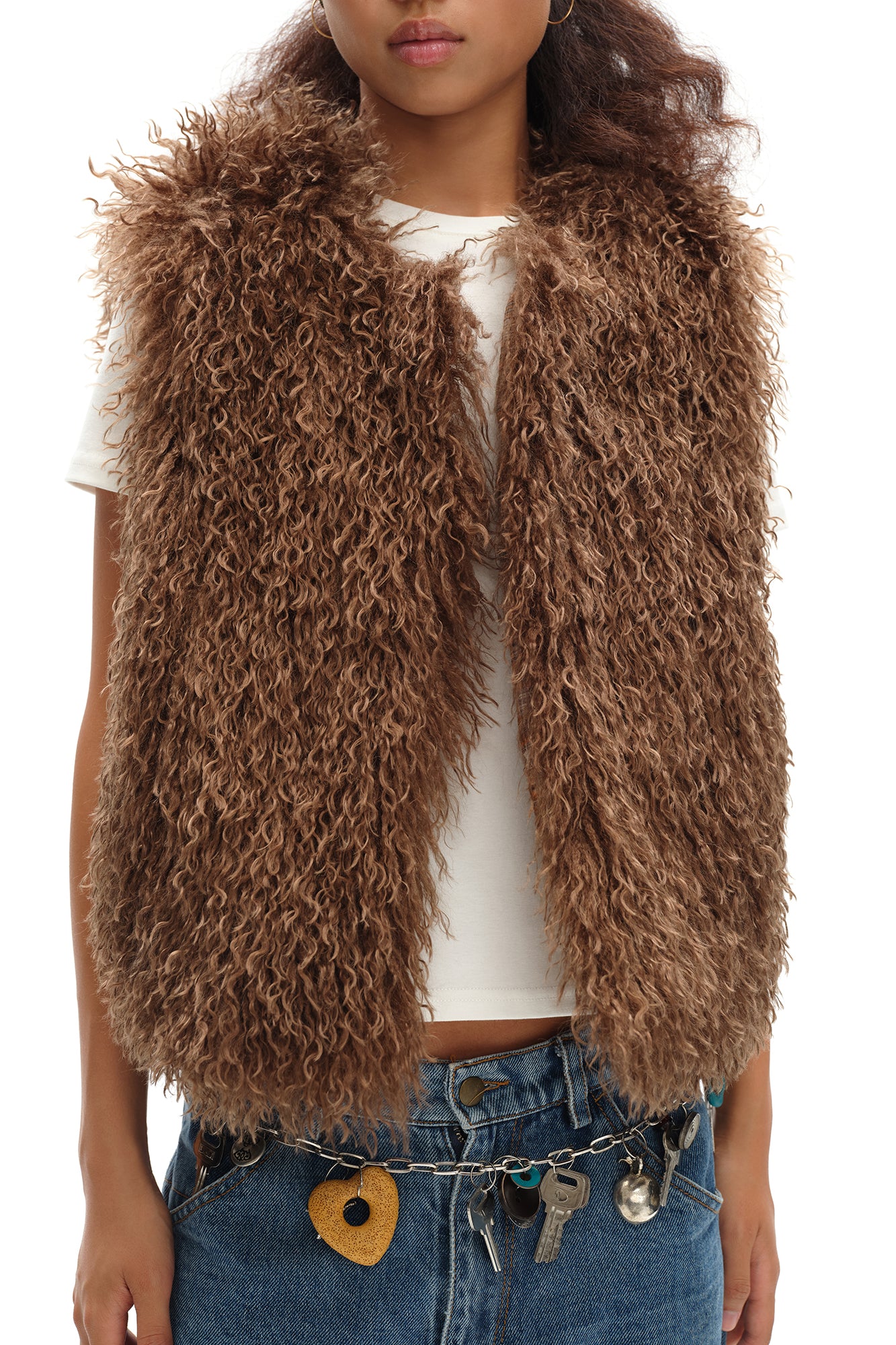 OINIMI Reversible Plaid-Lined Faux Fur Vest