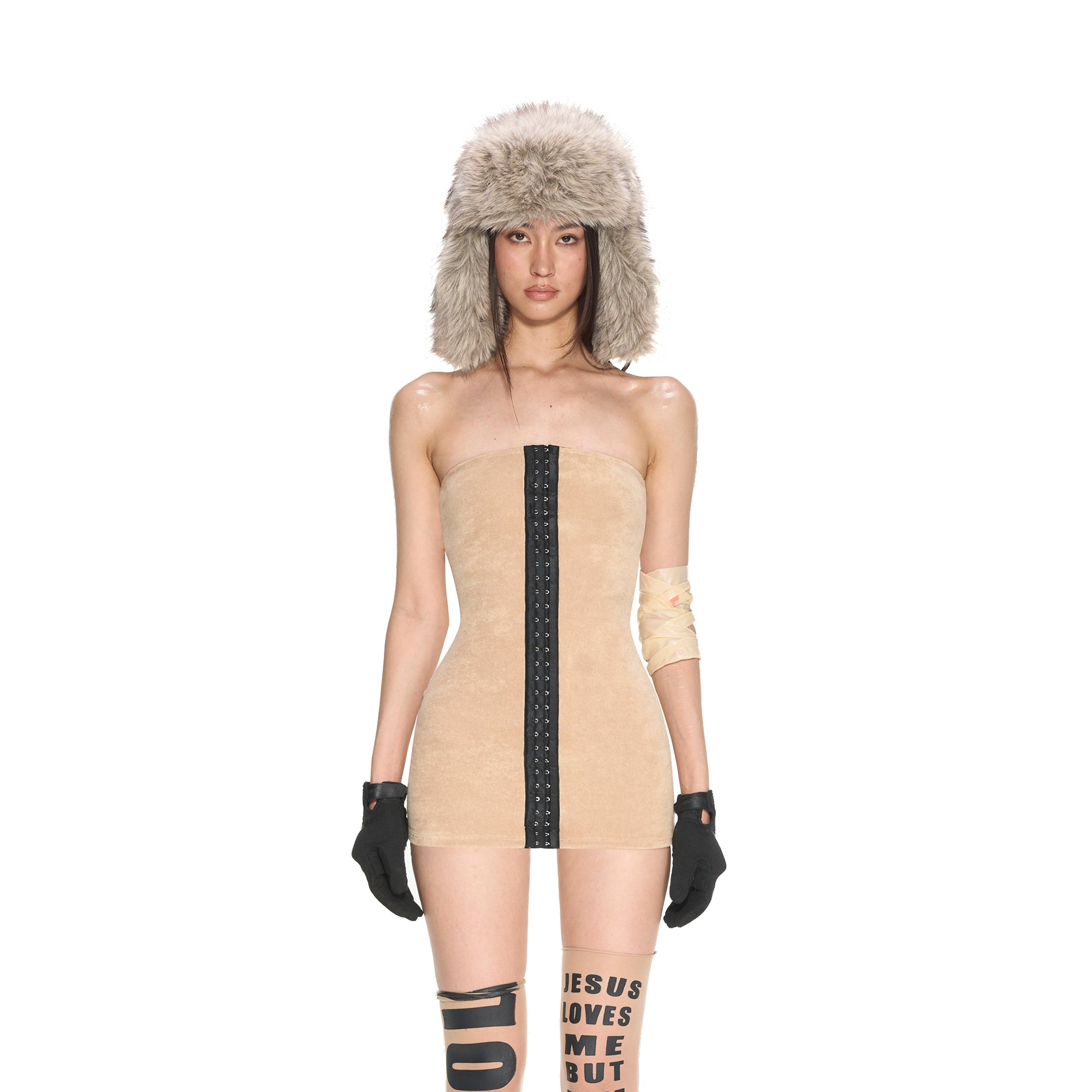 NEVER OFFEND L ANGEL Fleece Terry Multi-Wear Strapless Dress