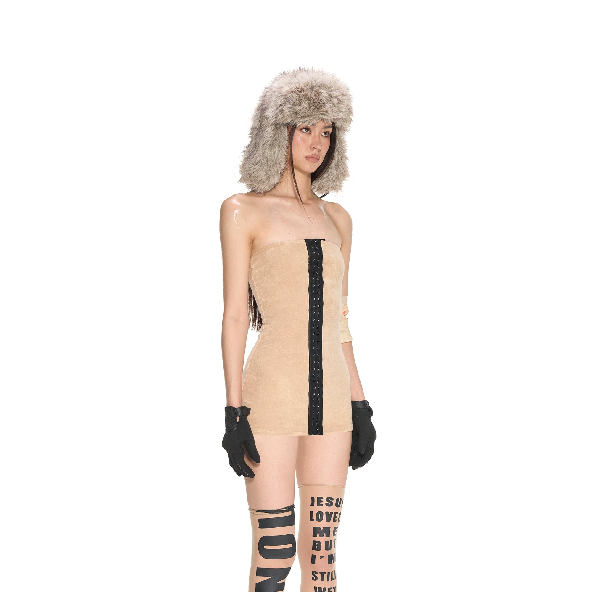 NEVER OFFEND L ANGEL Fleece Terry Multi-Wear Strapless Dress