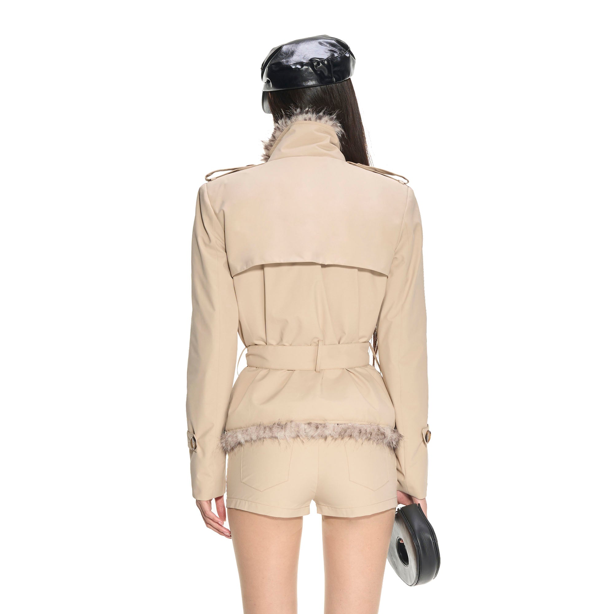 NEVER OFFEND L ANGEL Faux-Fur Trim Double-Breasted Military Set