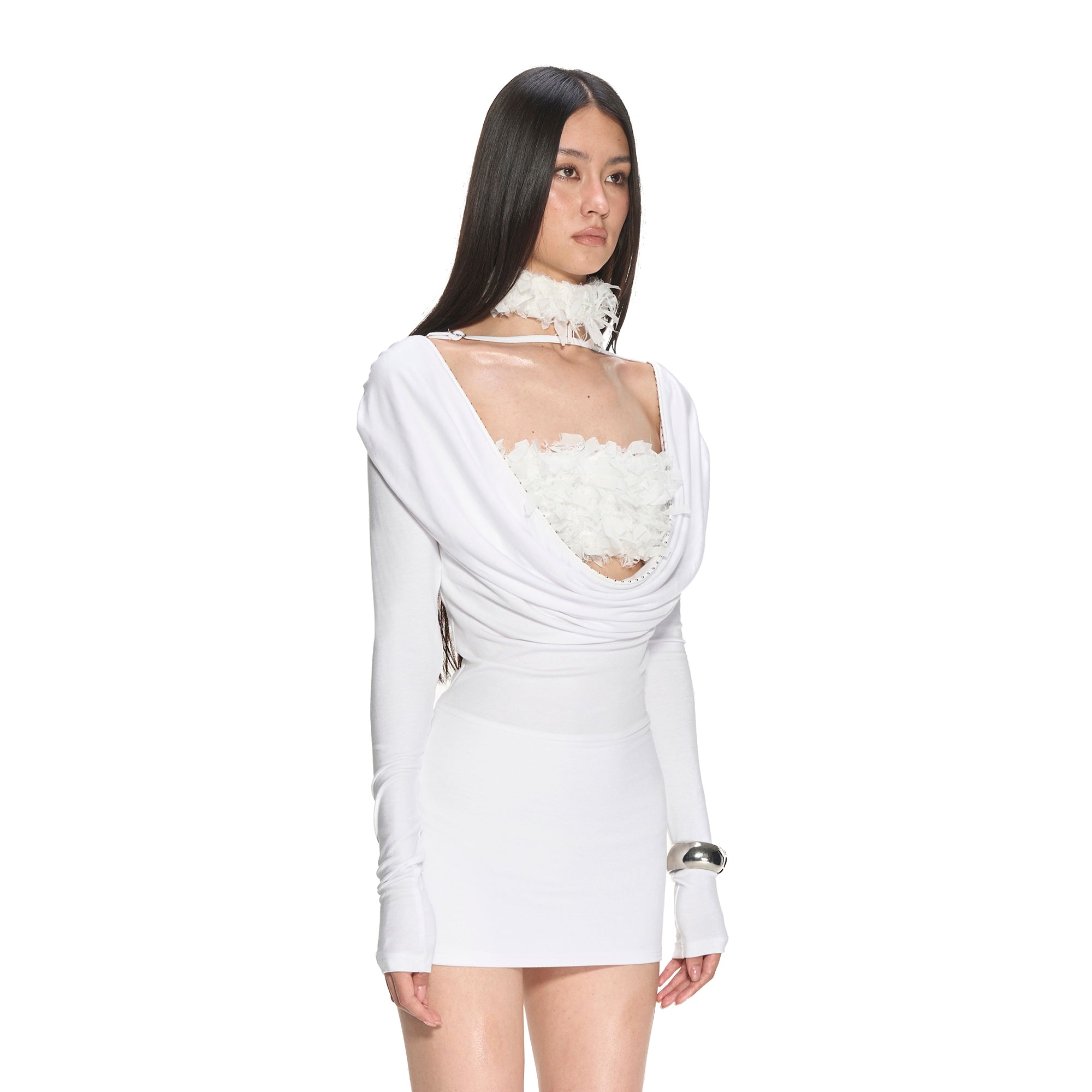 NEVER OFFEND L ANGEL Draped Off-Shoulder Slim Mini Dress