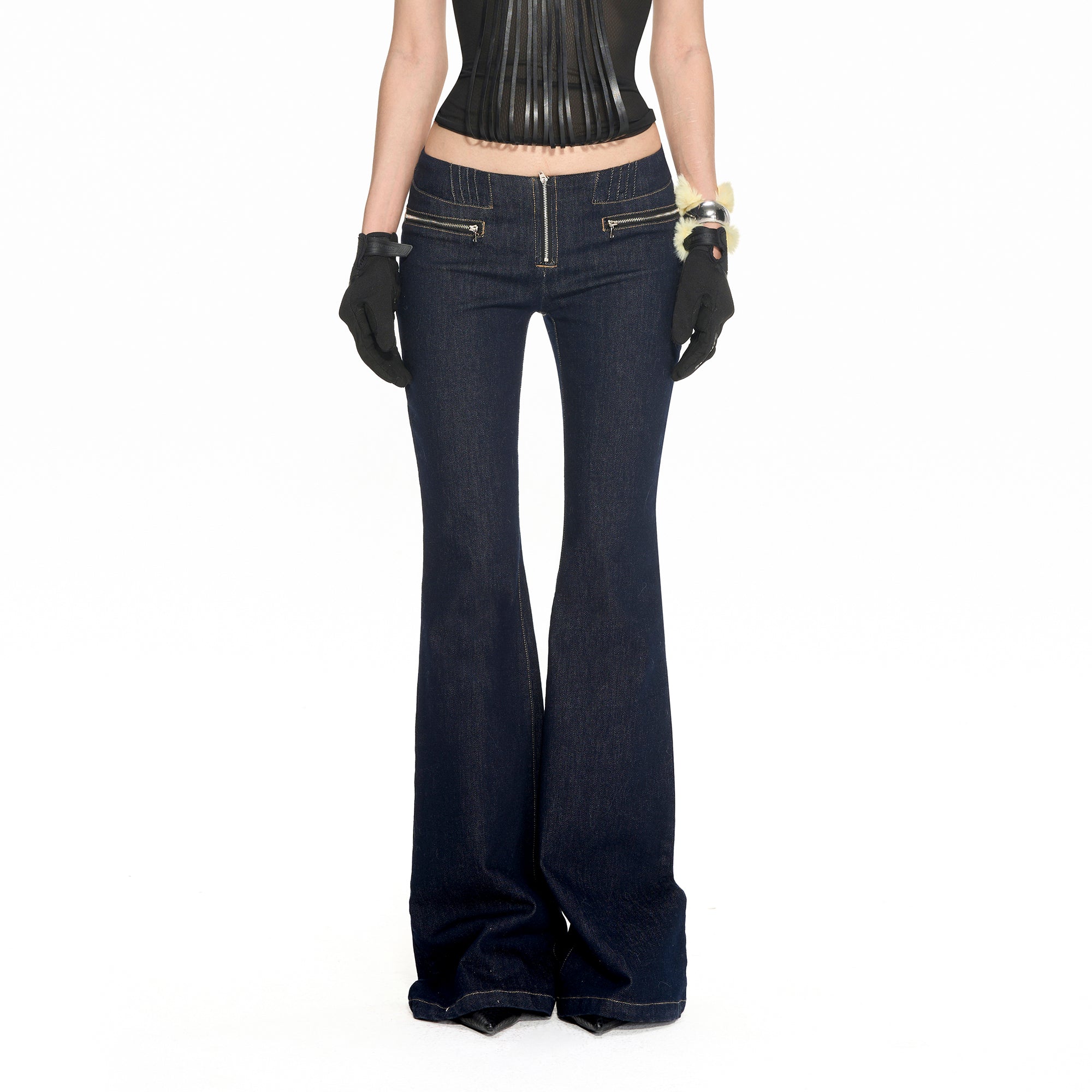 NEVER OFFEND L ANGEL Classic Low-Waist Flared Raw Jeans