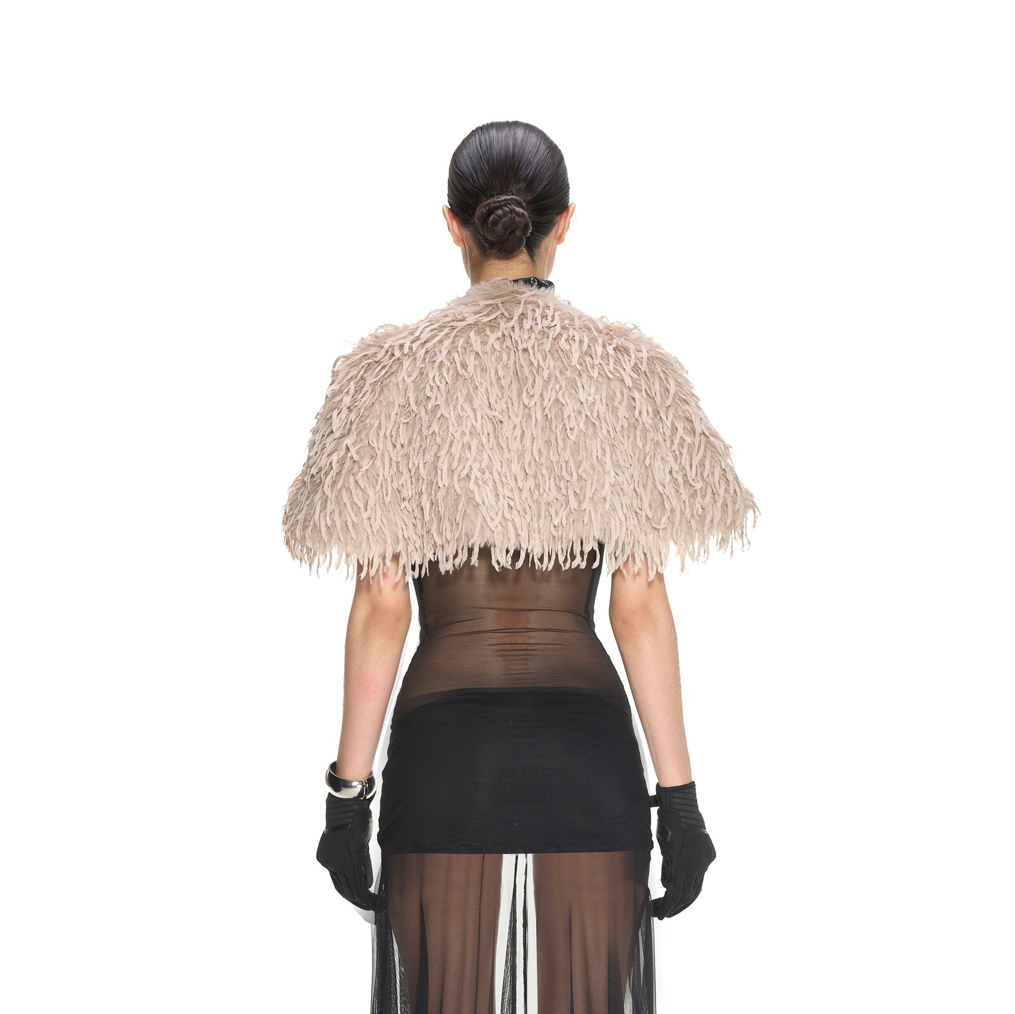 NEVER OFFEND L ANGEL Faux Fur Fringe Button Cape
