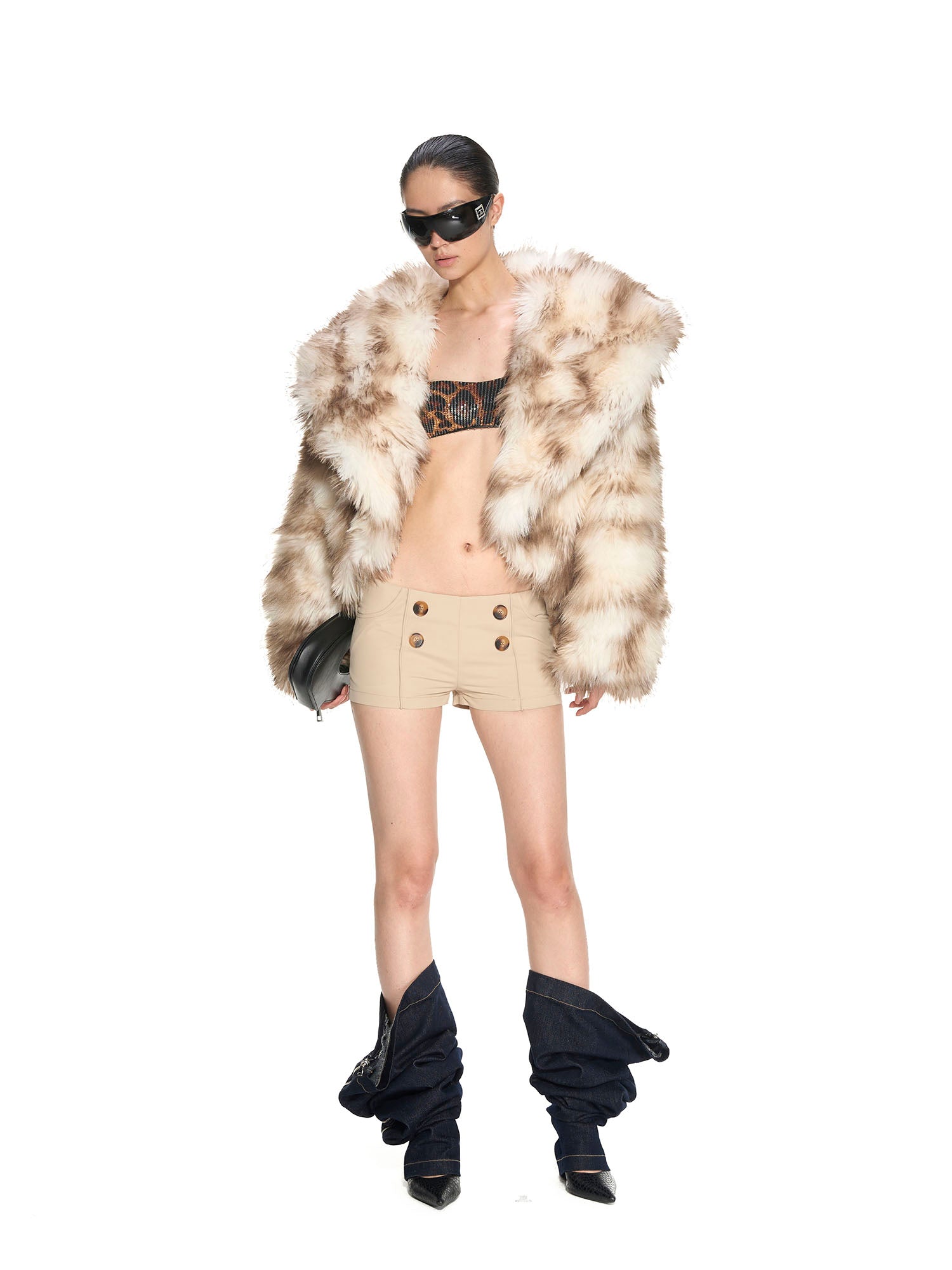 NEVER OFFEND L ANGEL Faux-Fur Trim Double-Breasted Military Set