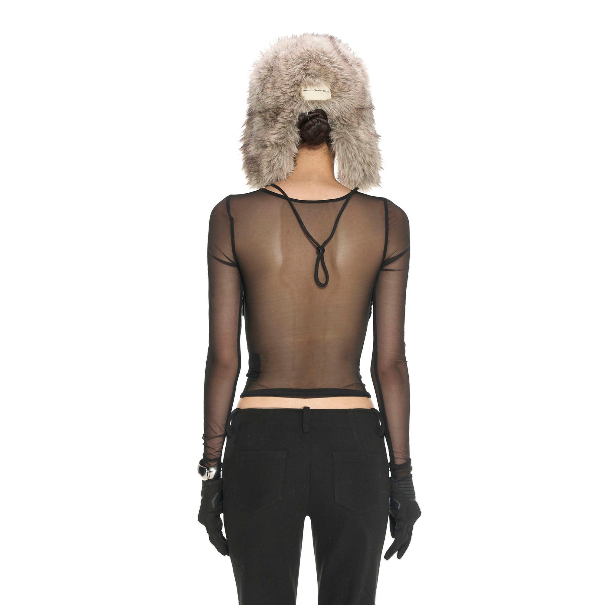 NEVER OFFEND L ANGEL Cross-Panel Faux-Fur Mesh Bodycon Top