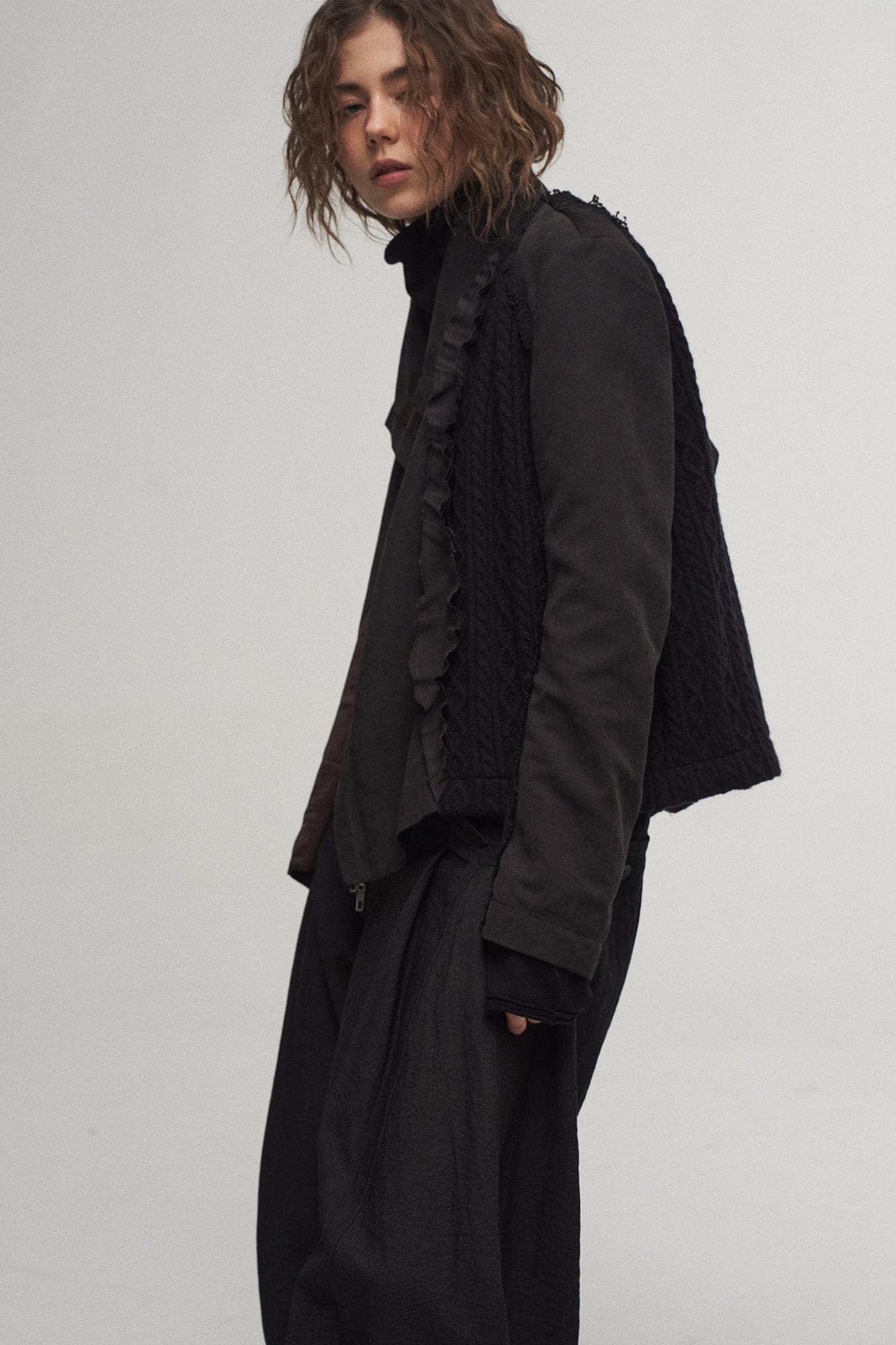ILNya Nieternite Nifutur Asymmetrical Frayed Seam Ruffle Jacket, premium urban and streetwear designers apparel on PROJECTISR.com, ILNya Nieternite Nifutur