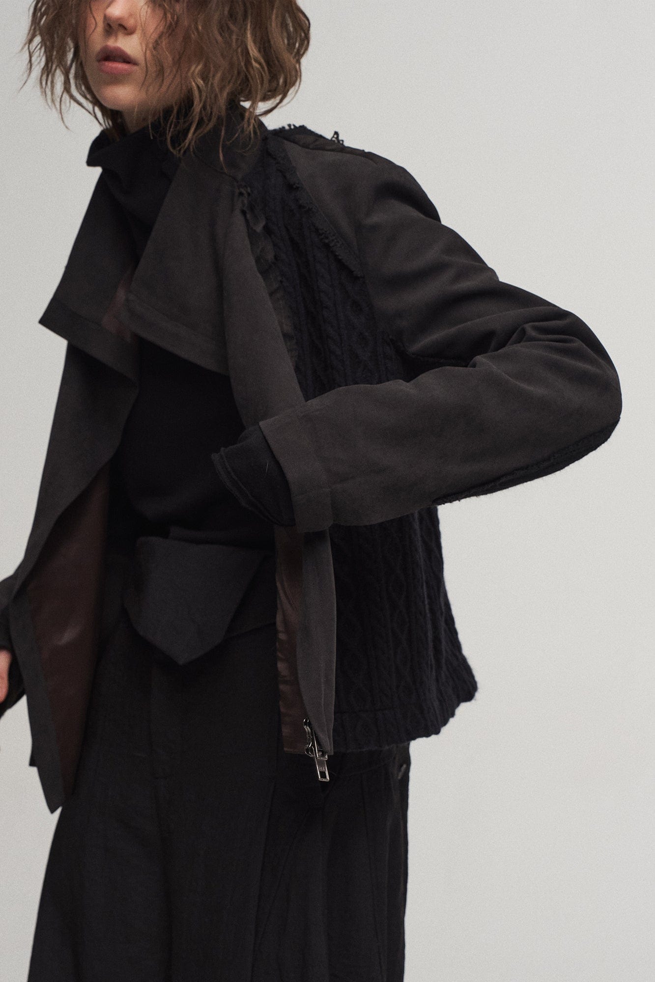 ILNya Nieternite Nifutur Asymmetrical Frayed Seam Ruffle Jacket, premium urban and streetwear designers apparel on PROJECTISR.com, ILNya Nieternite Nifutur