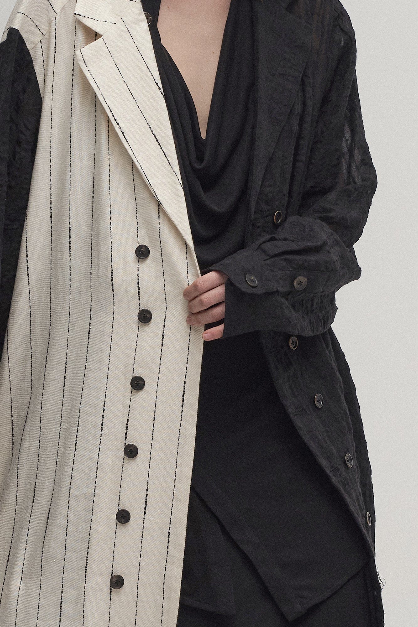 ILNya Nieternite Nifutur Contrast Spliced Striped Sheer Coat, premium urban and streetwear designers apparel on PROJECTISR.com, ILNya Nieternite Nifutur