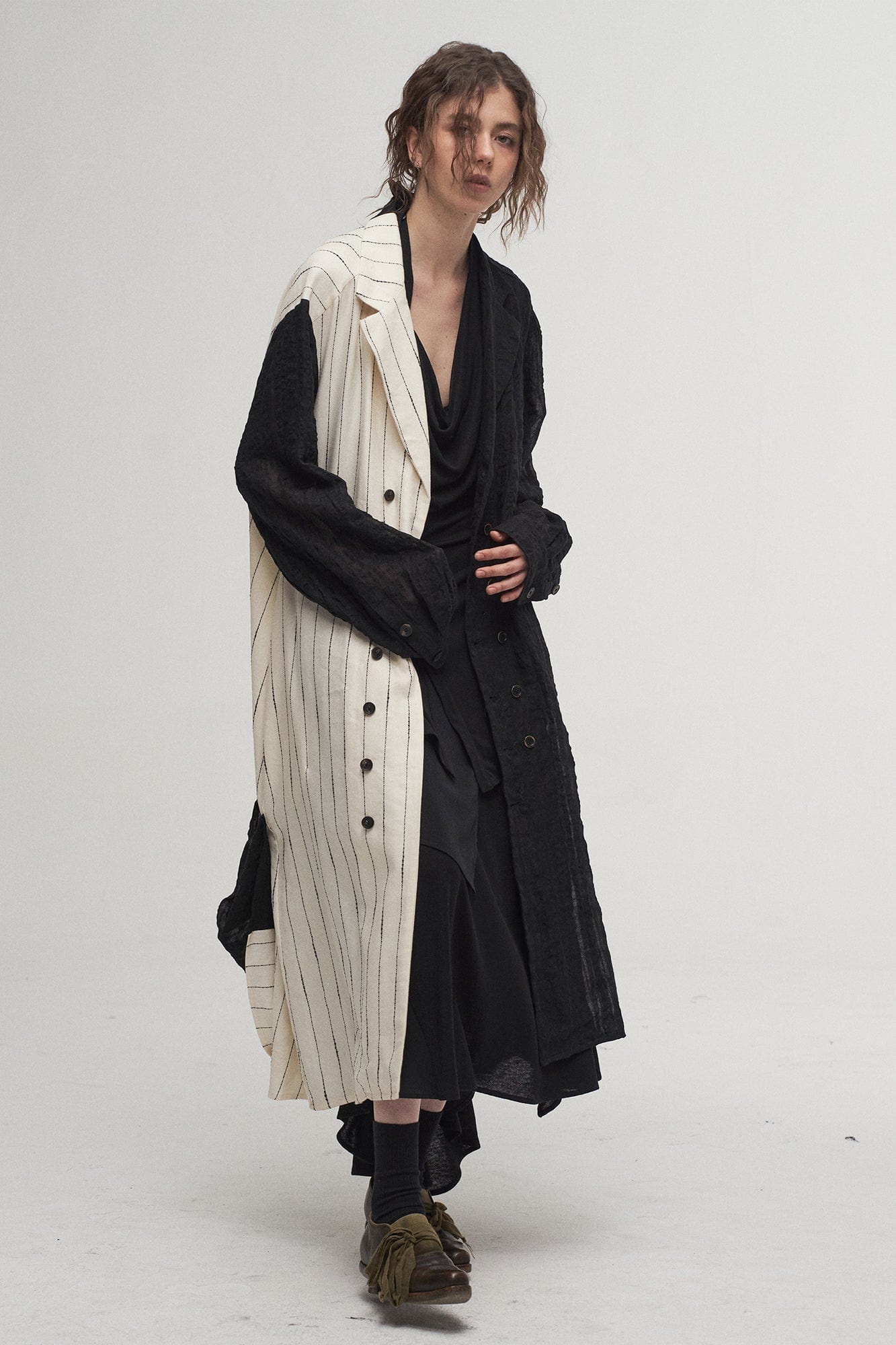 ILNya Nieternite Nifutur Contrast Spliced Striped Sheer Coat, premium urban and streetwear designers apparel on PROJECTISR.com, ILNya Nieternite Nifutur