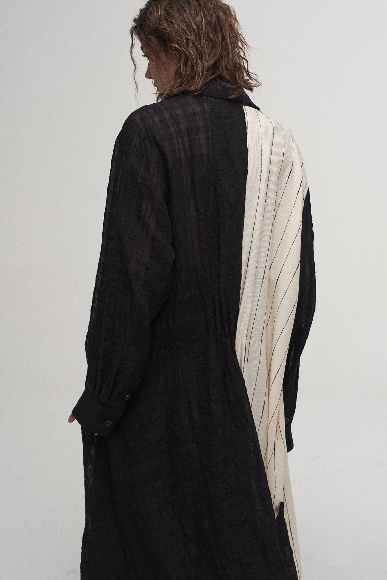 ILNya Nieternite Nifutur Contrast Spliced Striped Sheer Coat, premium urban and streetwear designers apparel on PROJECTISR.com, ILNya Nieternite Nifutur