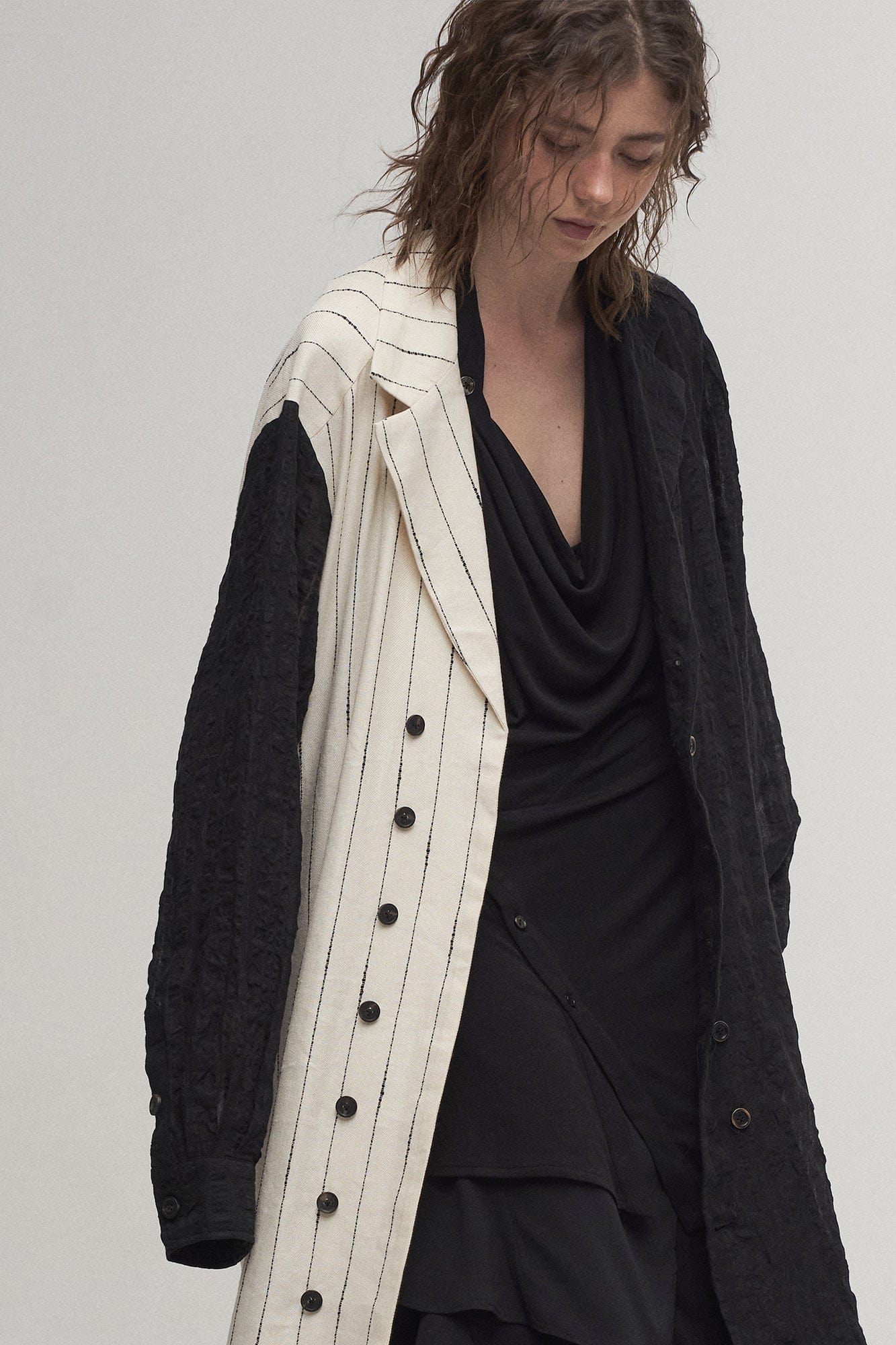 ILNya Nieternite Nifutur Contrast Spliced Striped Sheer Coat, premium urban and streetwear designers apparel on PROJECTISR.com, ILNya Nieternite Nifutur
