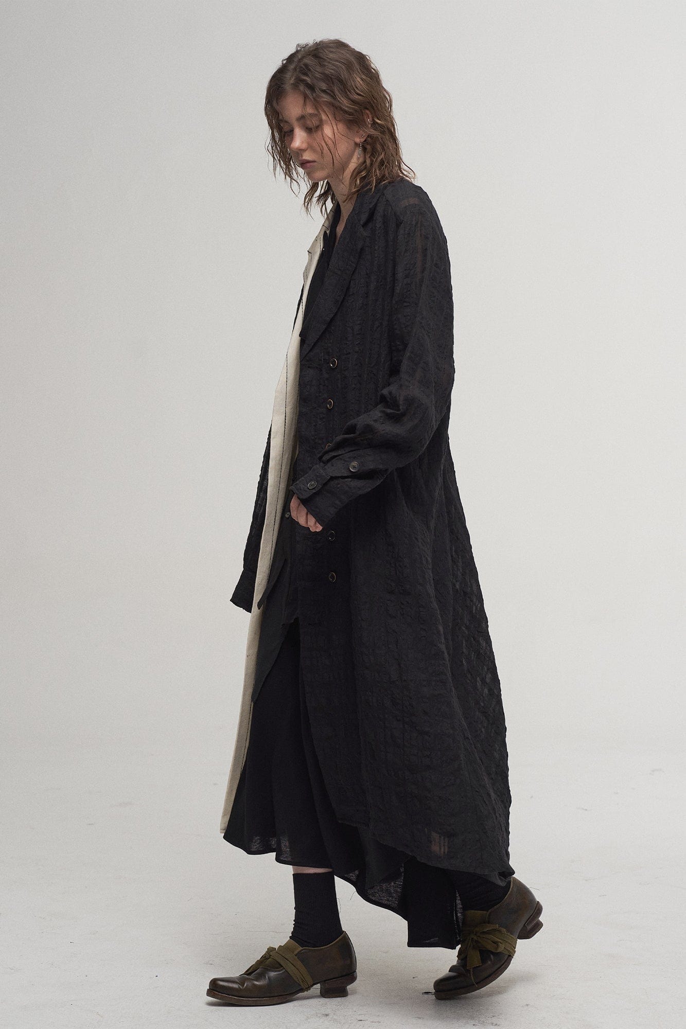 ILNya Nieternite Nifutur Contrast Spliced Striped Sheer Coat, premium urban and streetwear designers apparel on PROJECTISR.com, ILNya Nieternite Nifutur