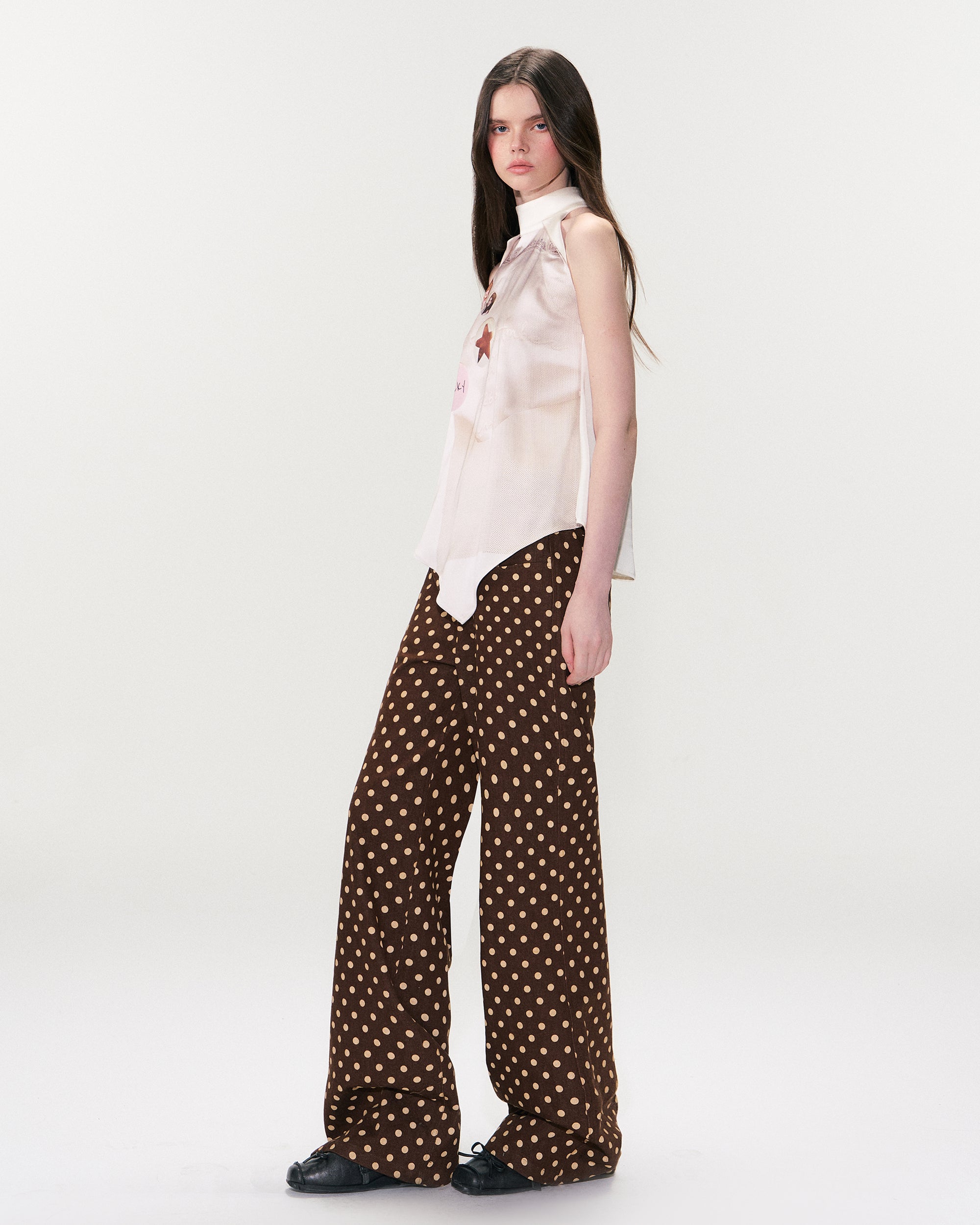 THE NEVERMORE Retro Polka Dot Embroidered Wide-Leg Pants
