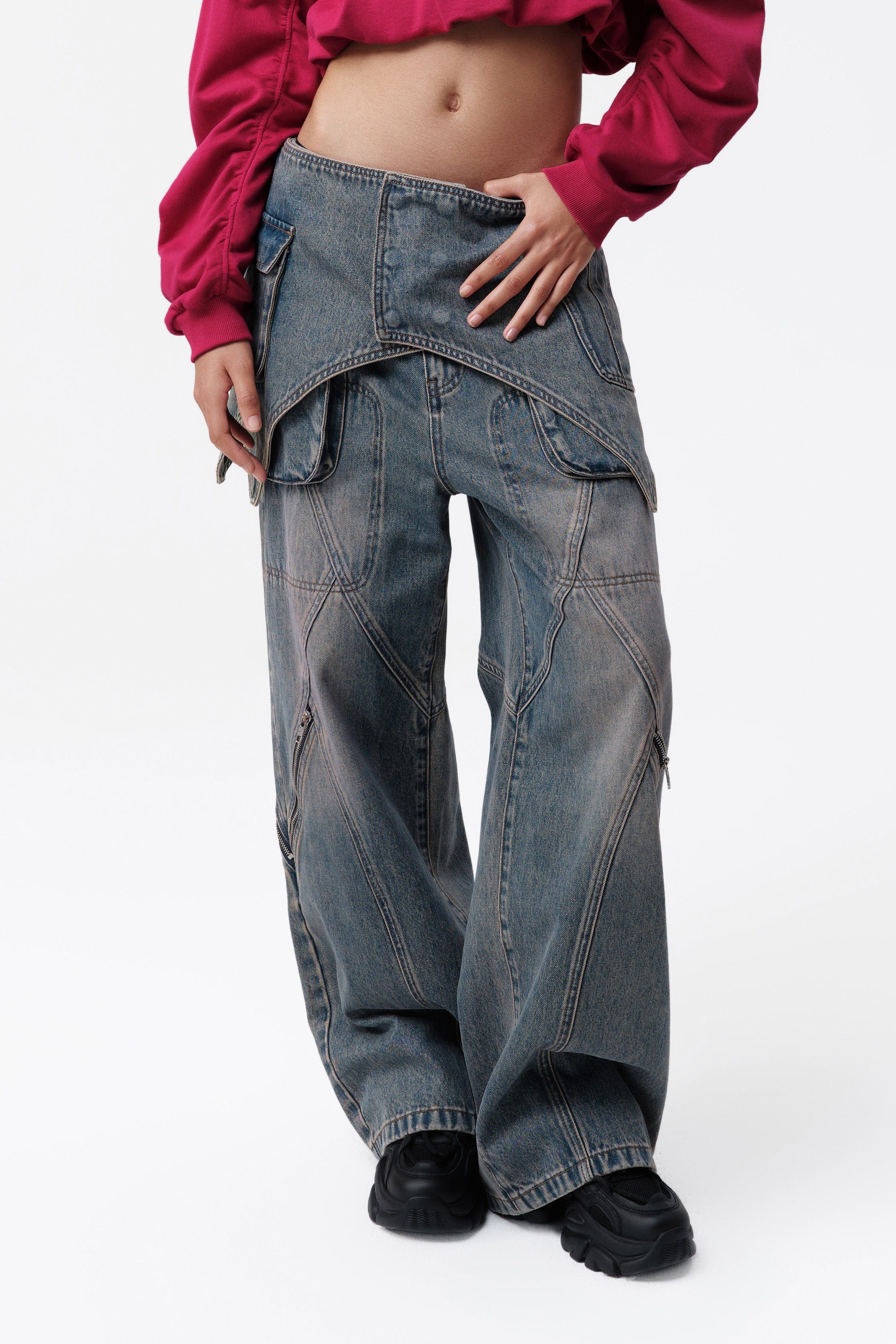 VANN VALRENCE Detachable Overlay Structural Panel Zip Jeans, premium urban and streetwear designers apparel on PROJECTISR.com, VANN VALRENCE