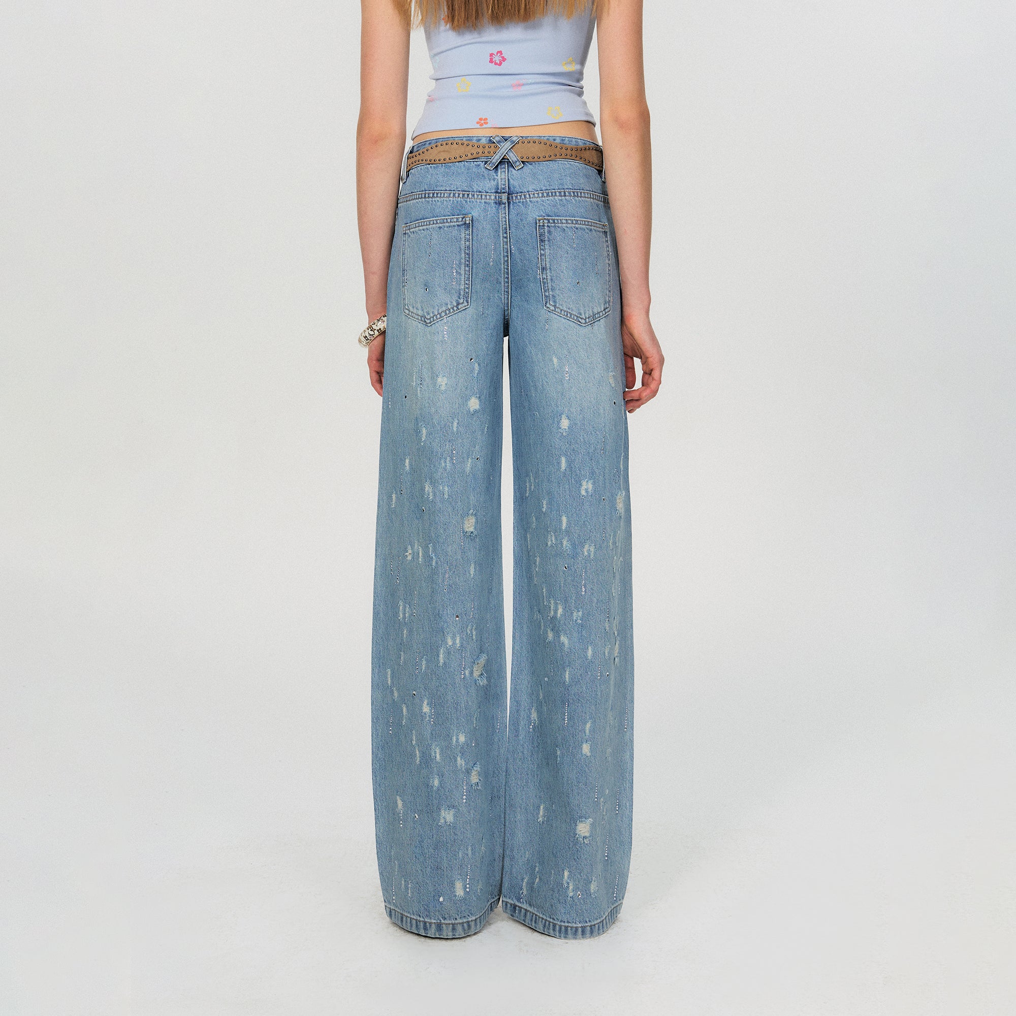 THE NEVERMORE Retro Distressed Diamond Straight Jeans