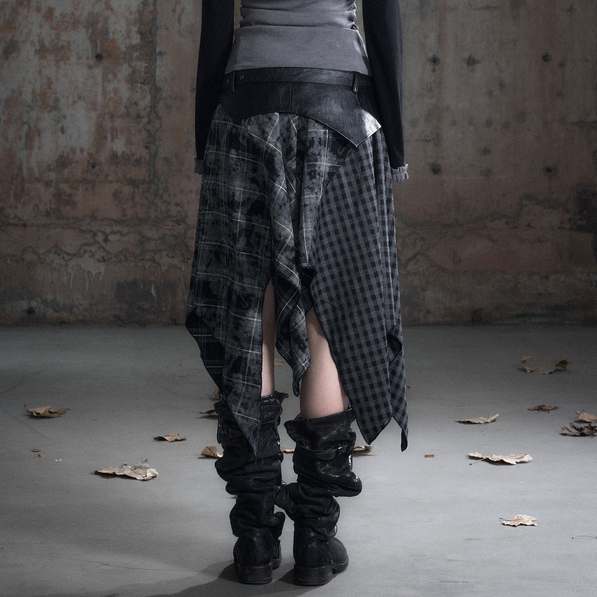 CESTNOUS Asymmetrical Belted Faux Leather Waist Skirt