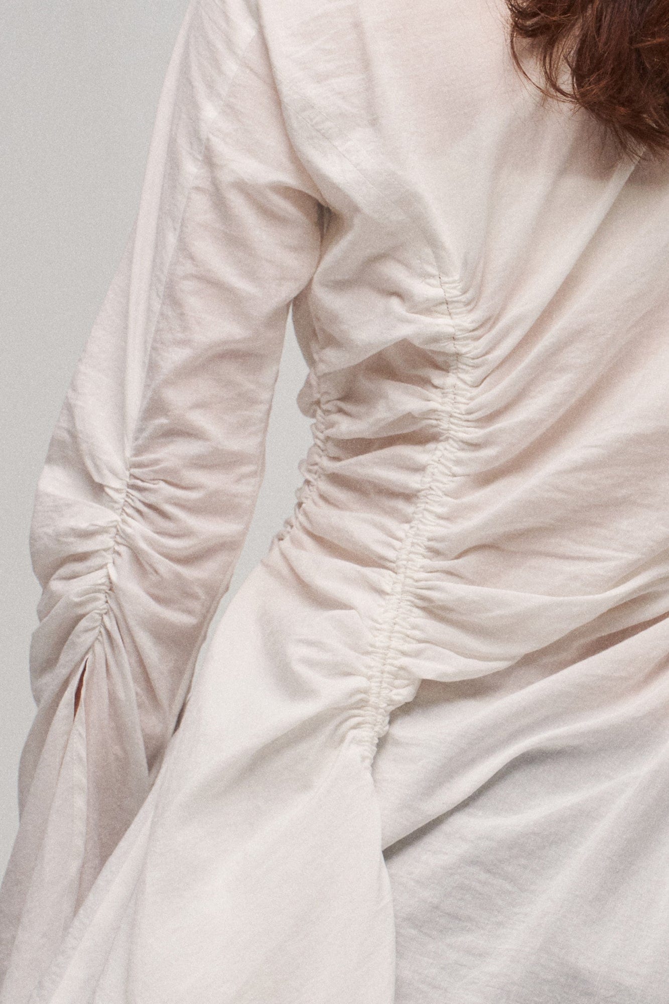 ILNya Nieternite Nifutur Ruched Waist Ruffle-Neck Long Shirt, premium urban and streetwear designers apparel on PROJECTISR.com, ILNya Nieternite Nifutur