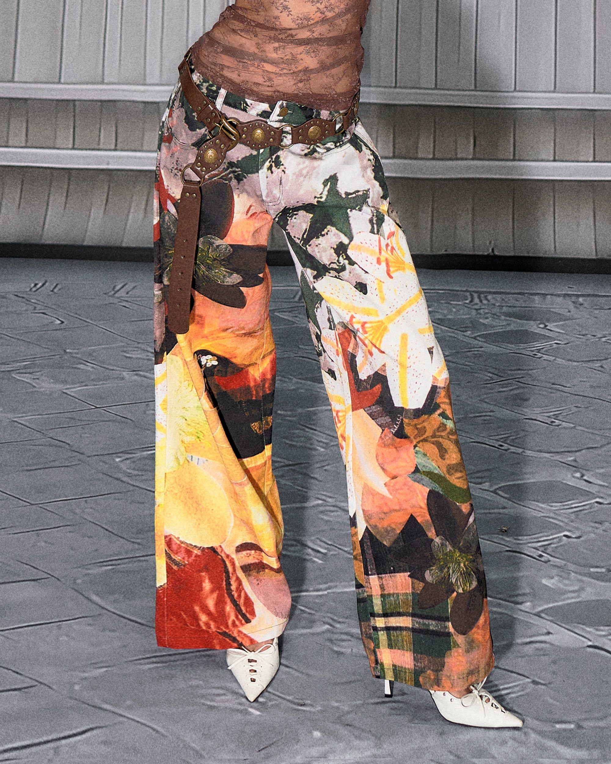 THE NEVERMORE Abstract Botanical Full-Print Wide-Leg Pants