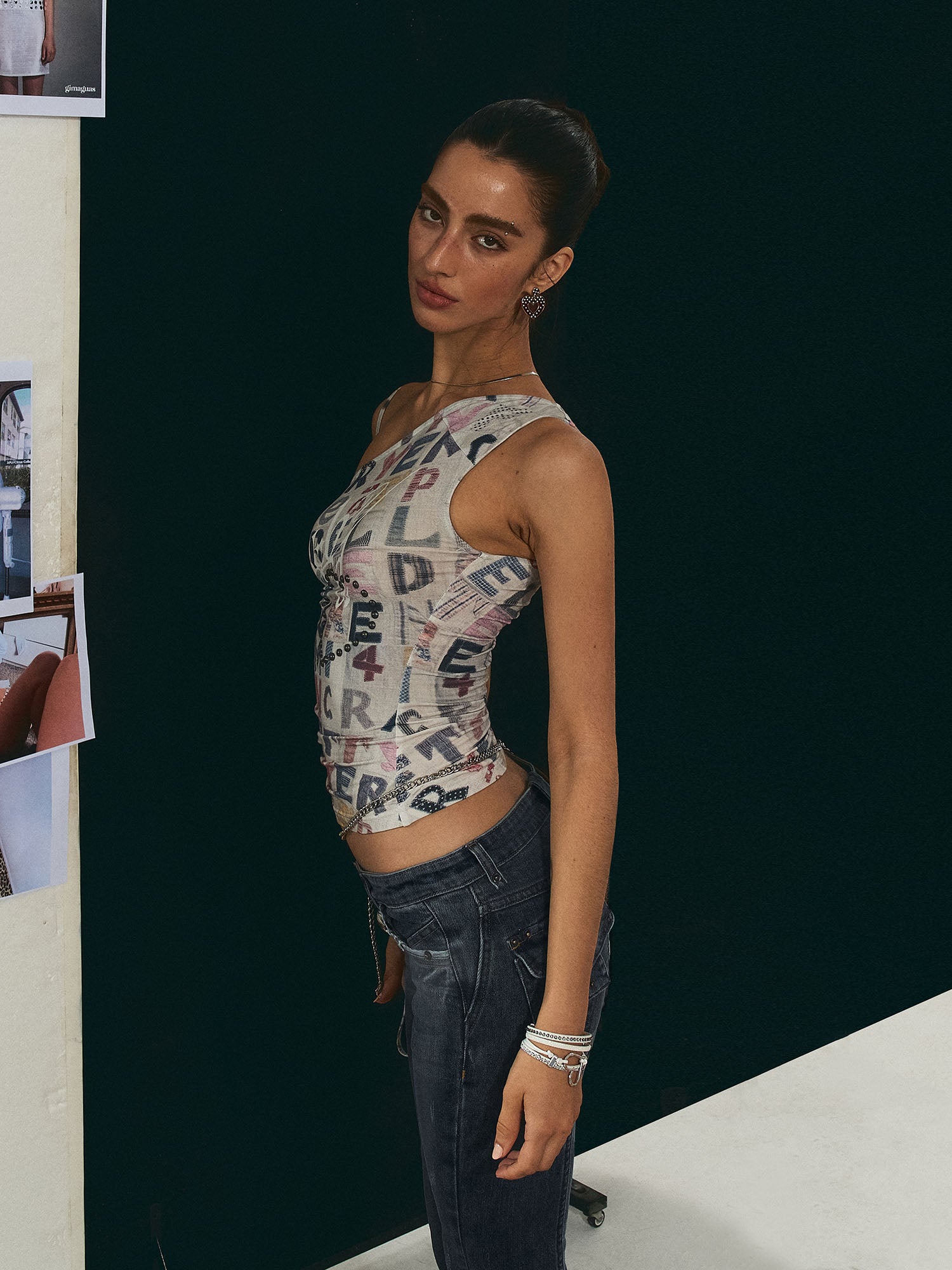 THE NEVERMORE Asymmetrical Side Drawstring Full-Print Top