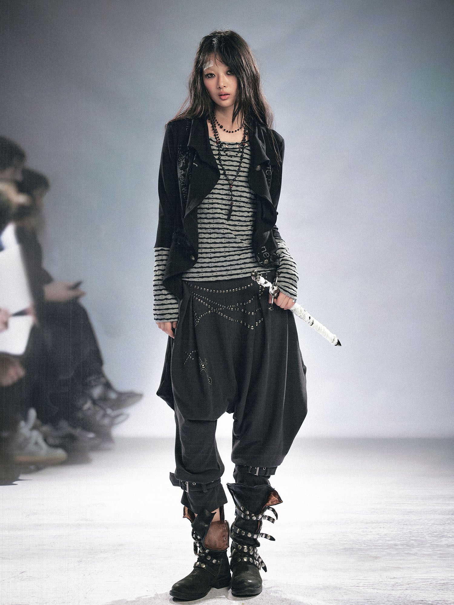 CESTNOUS Faux Layered Distressed Striped Top