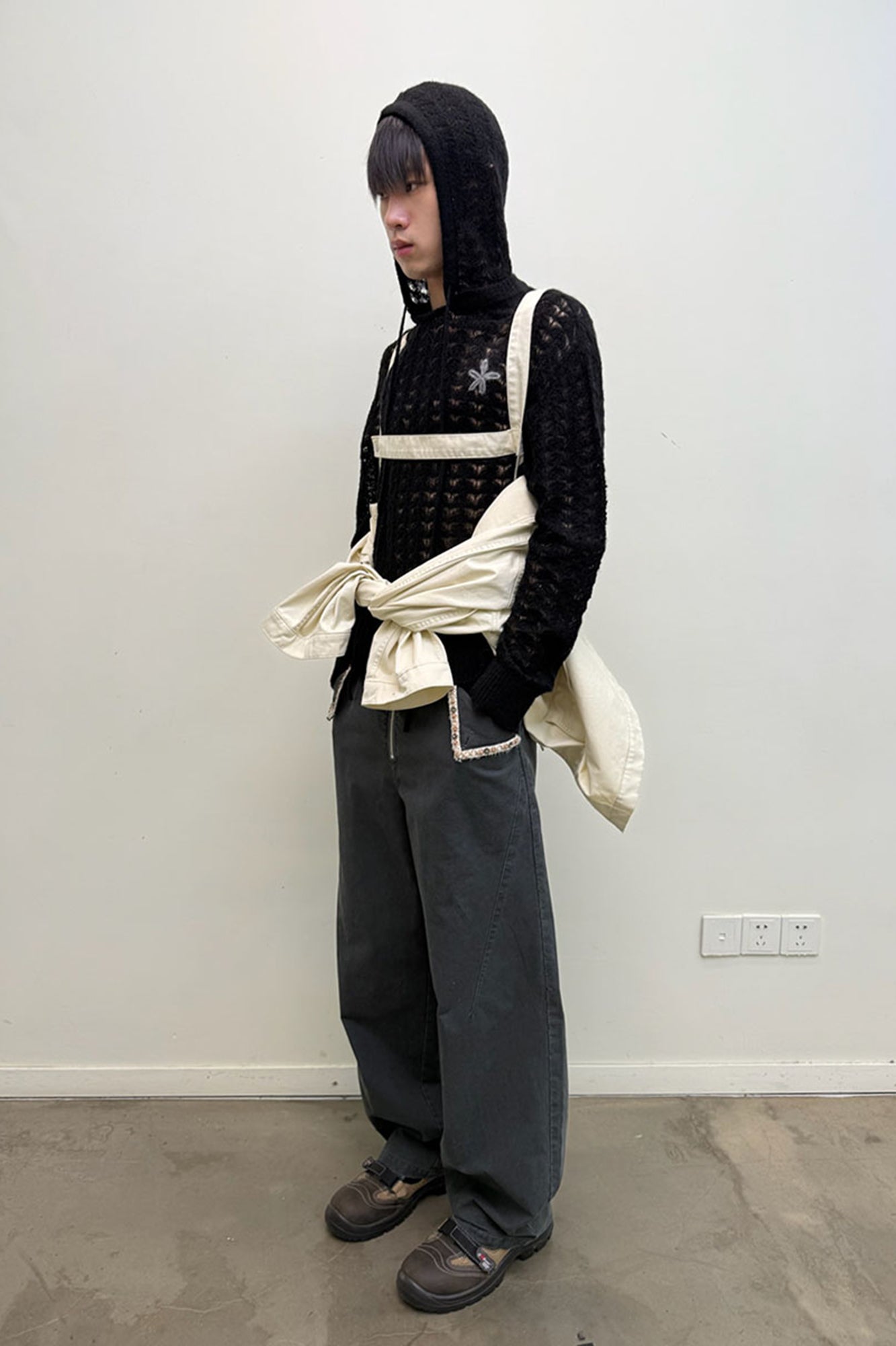 NEVERSEEZ Beaded-Trim Flap-Pocket Zip-Front Pants