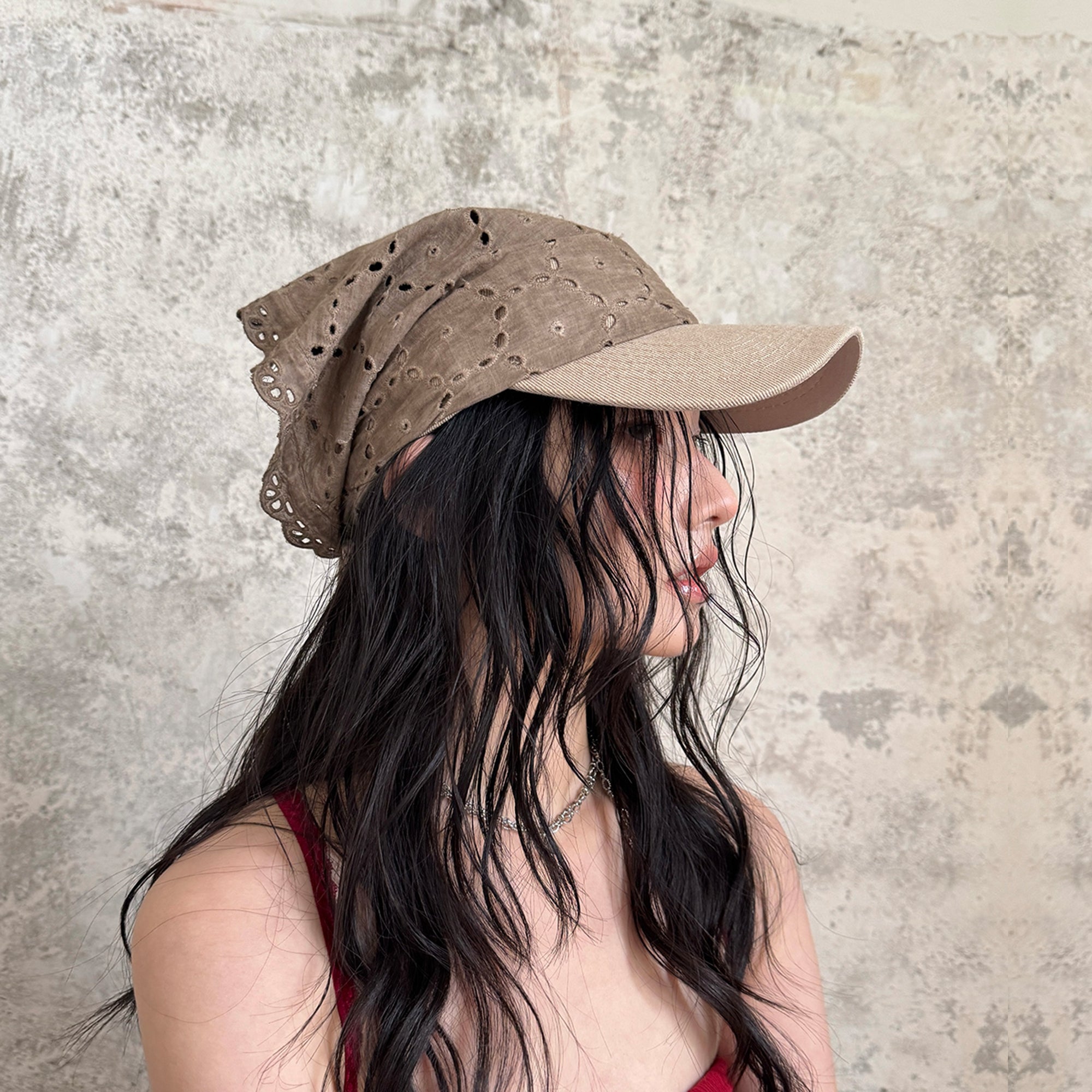 RIDK Eyelet Lace Headscarf Cap