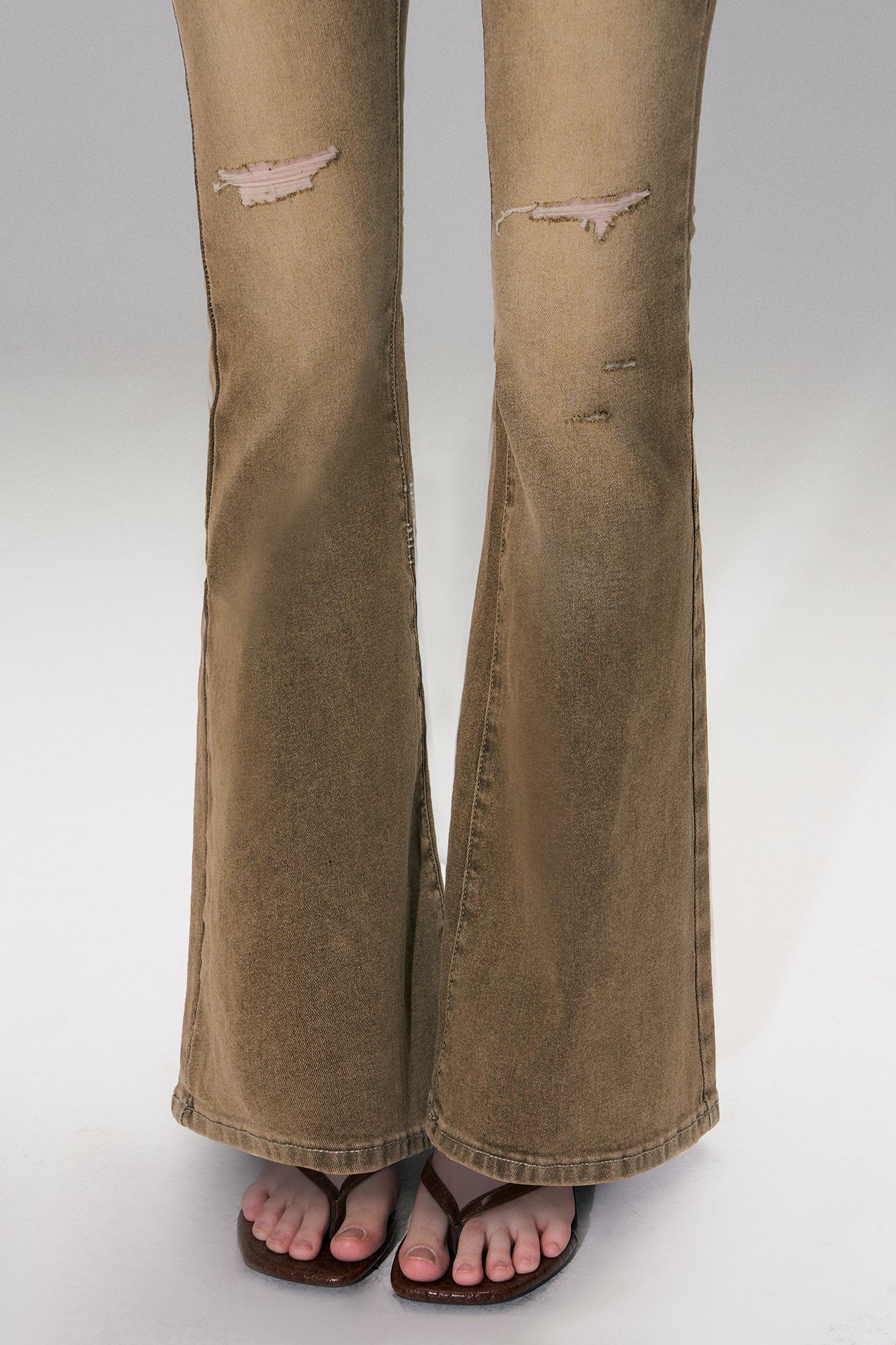 THE NEVERMORE Distressed Wrinkle-Wash Flared Jeans