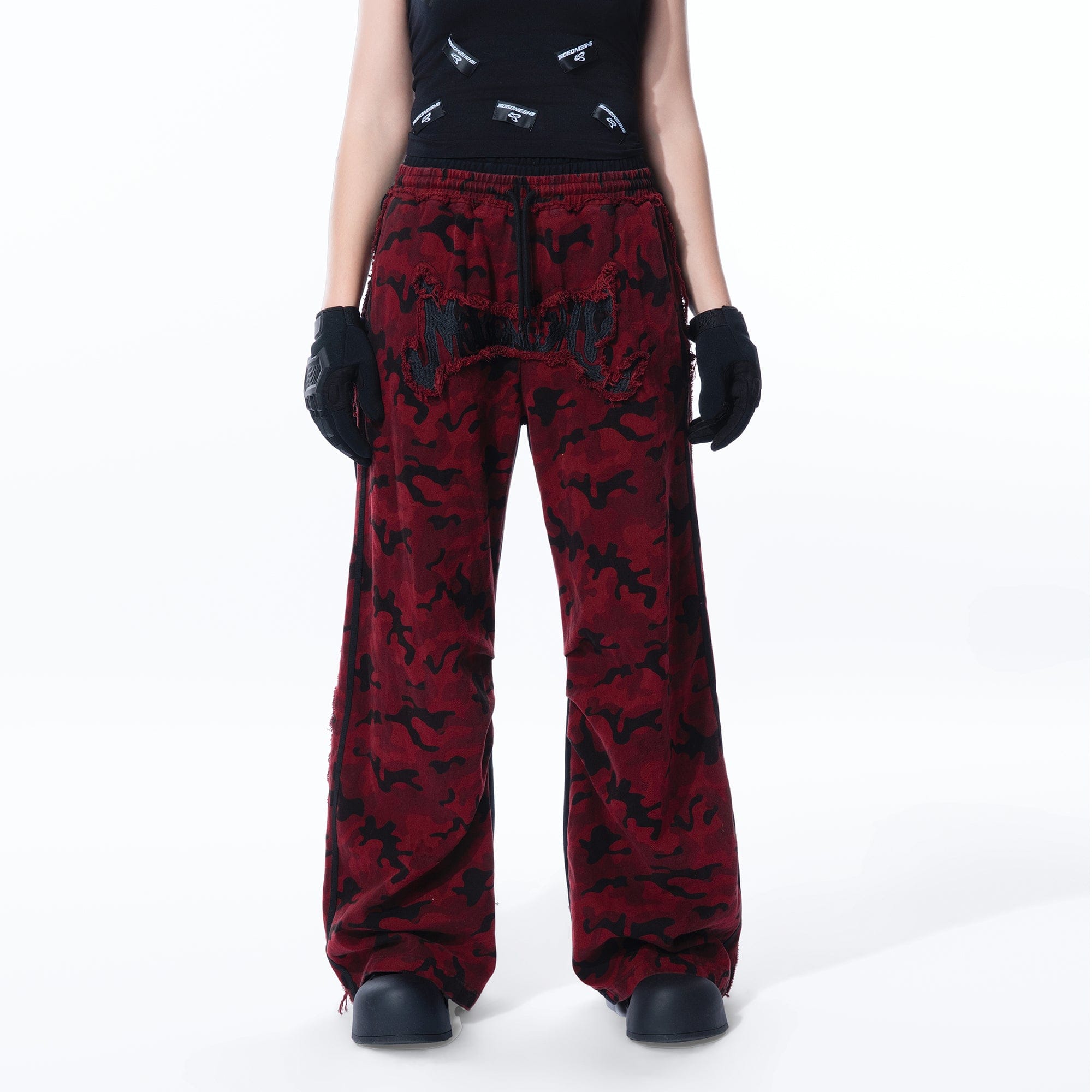 MOGONGSHE Camo Contrast Panel Double-Waist Oversized Sweatpants