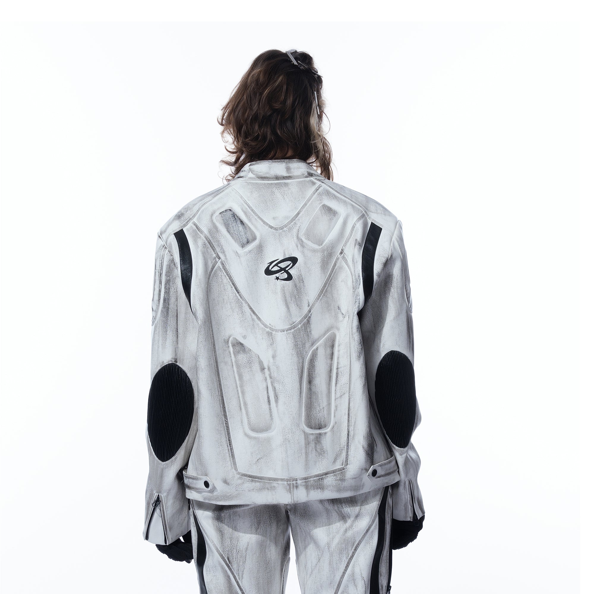 MOGONGSHE Distressed Techwear PU Moto Jacket