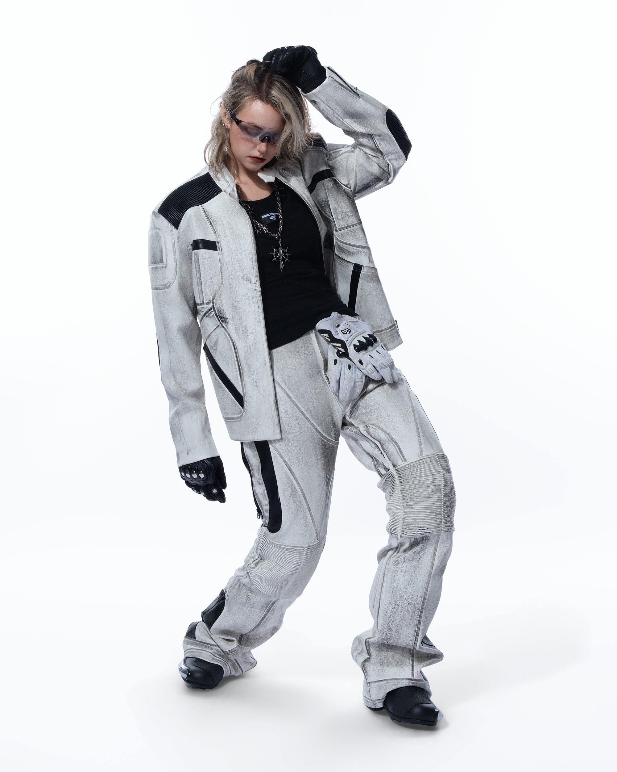 MOGONGSHE Distressed Techwear PU Moto Jacket