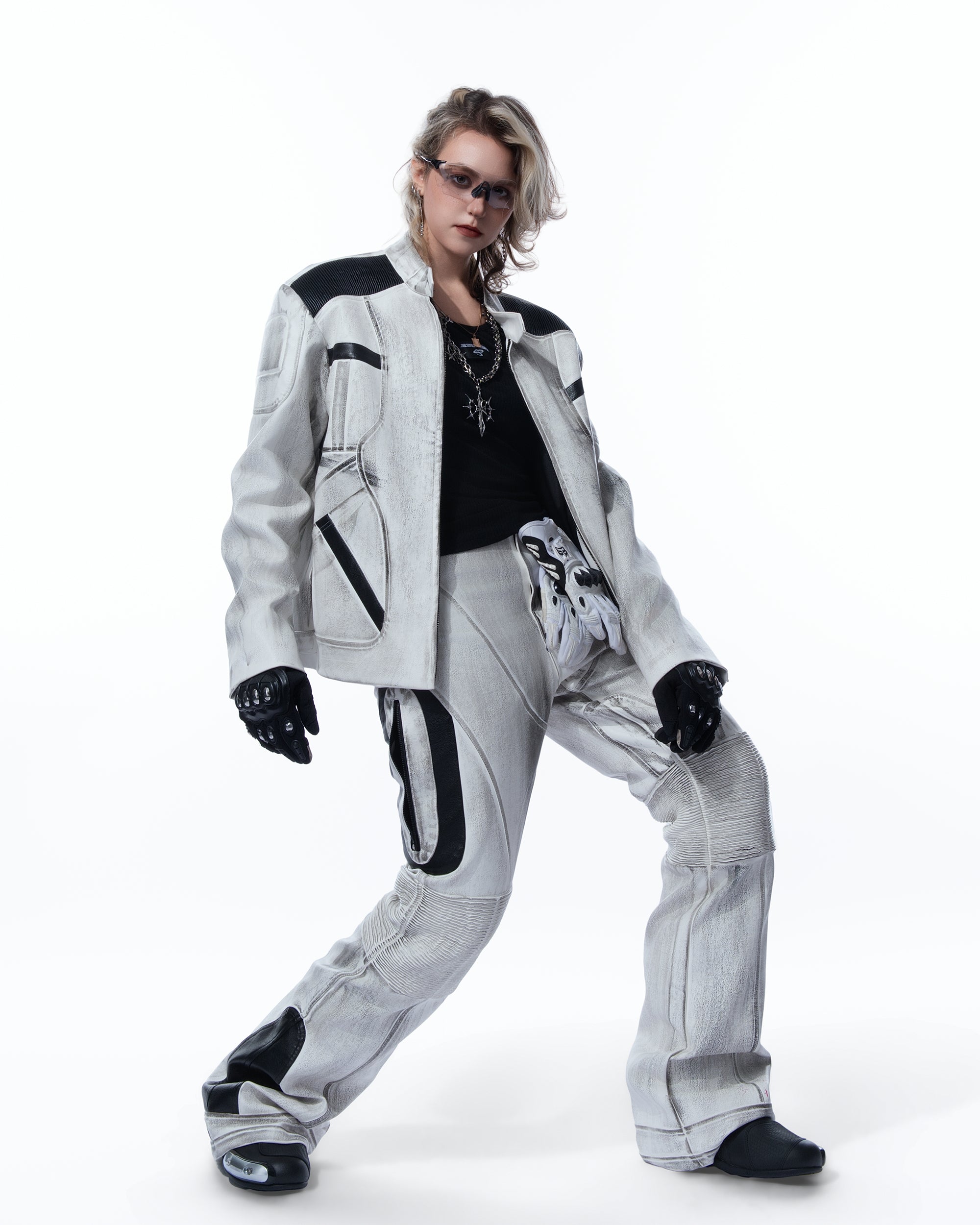 MOGONGSHE Distressed Techwear PU Moto Jacket