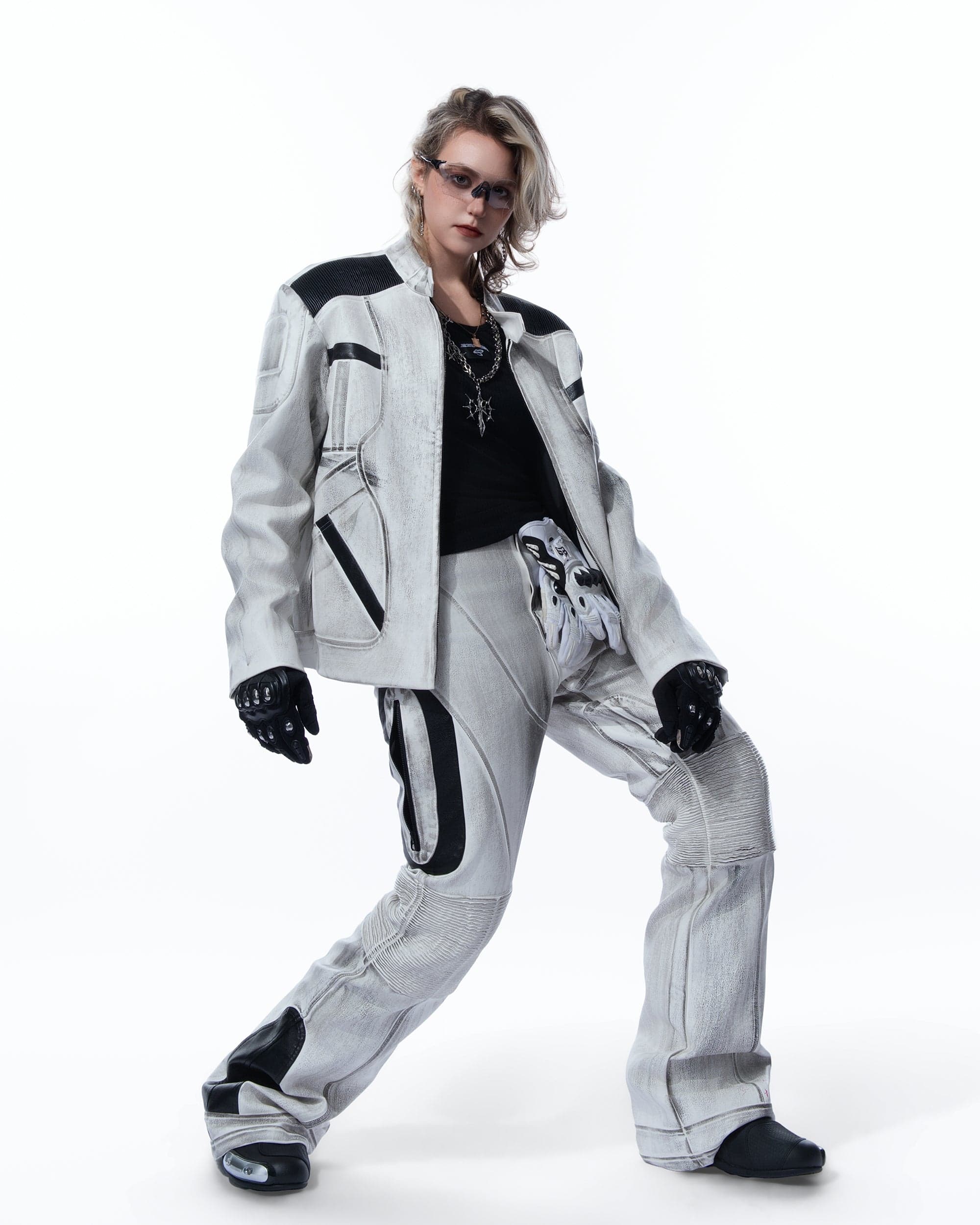 MOGONGSHE Distressed Techwear PU Moto Jacket