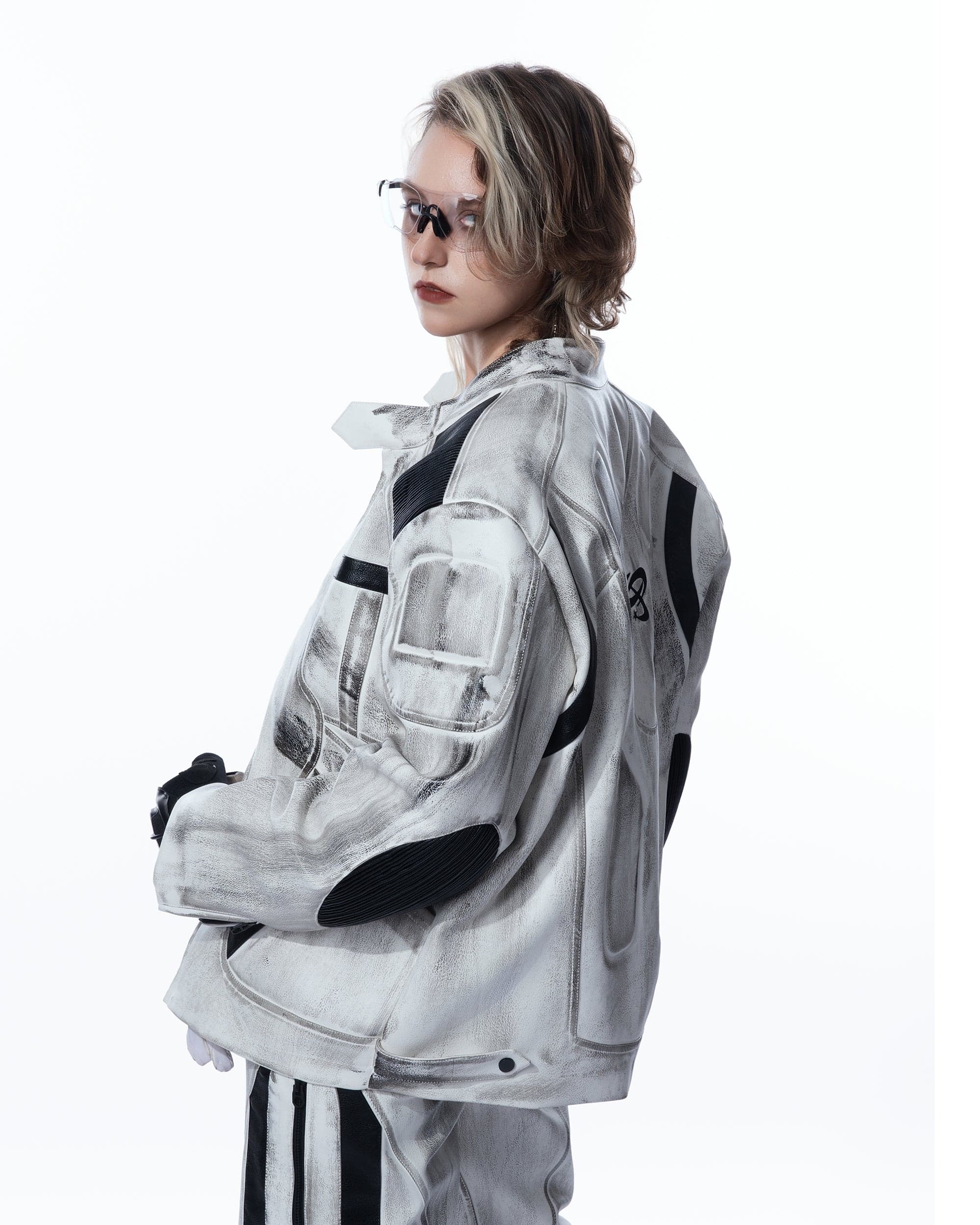 MOGONGSHE Distressed Techwear PU Moto Jacket