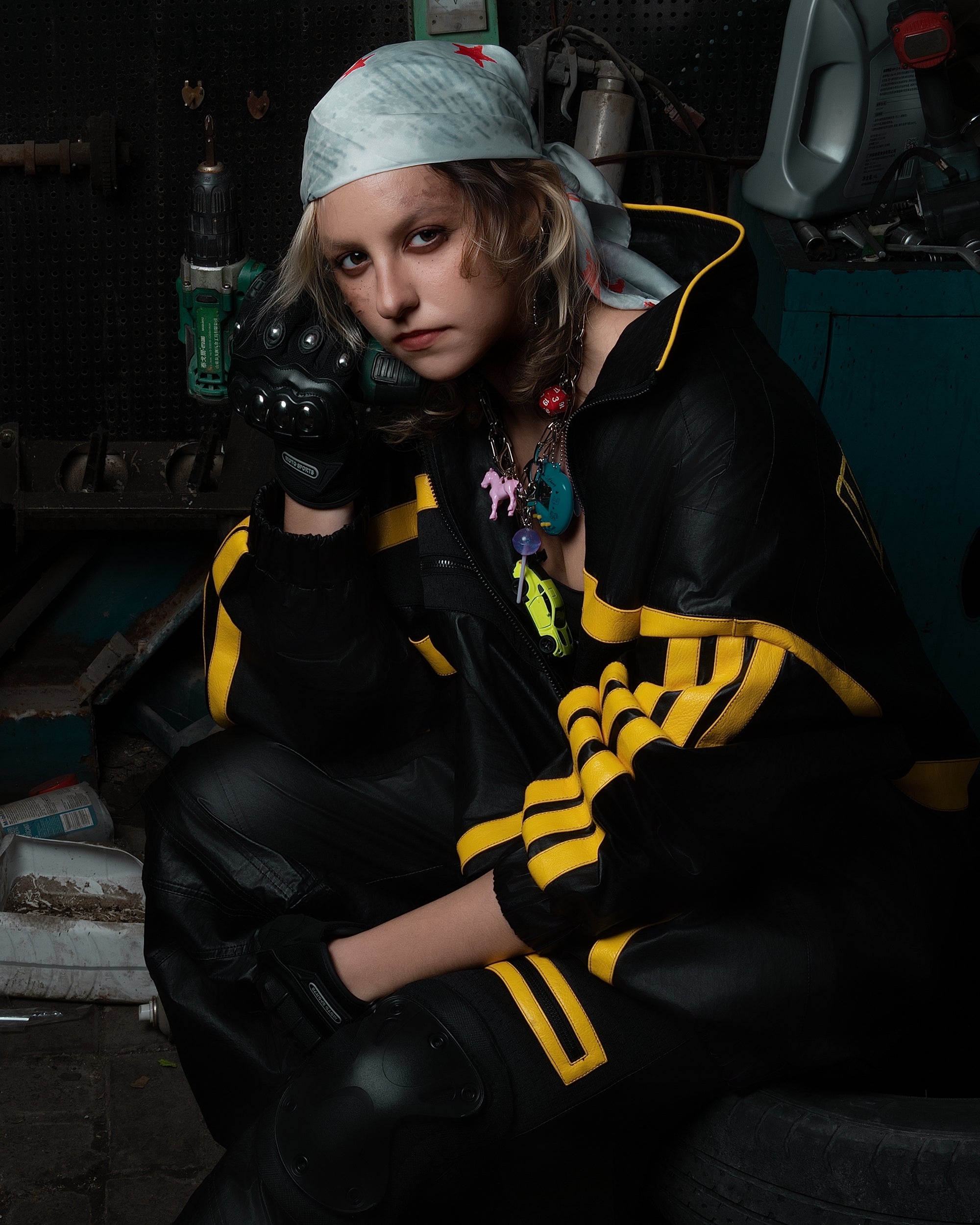 MOGONGSHE Contrast Stripe PU Moto Jacket