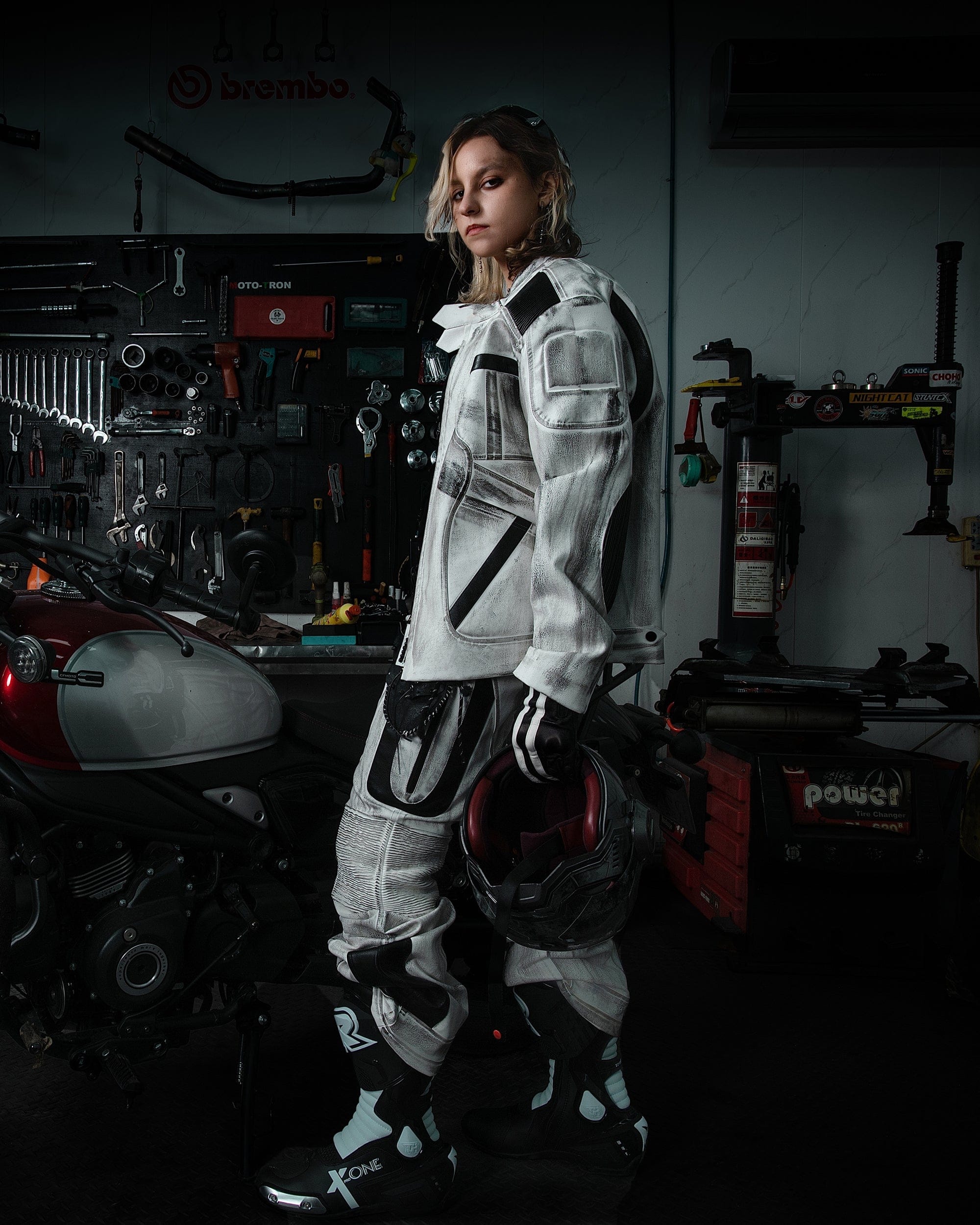 MOGONGSHE Distressed Techwear PU Moto Pants
