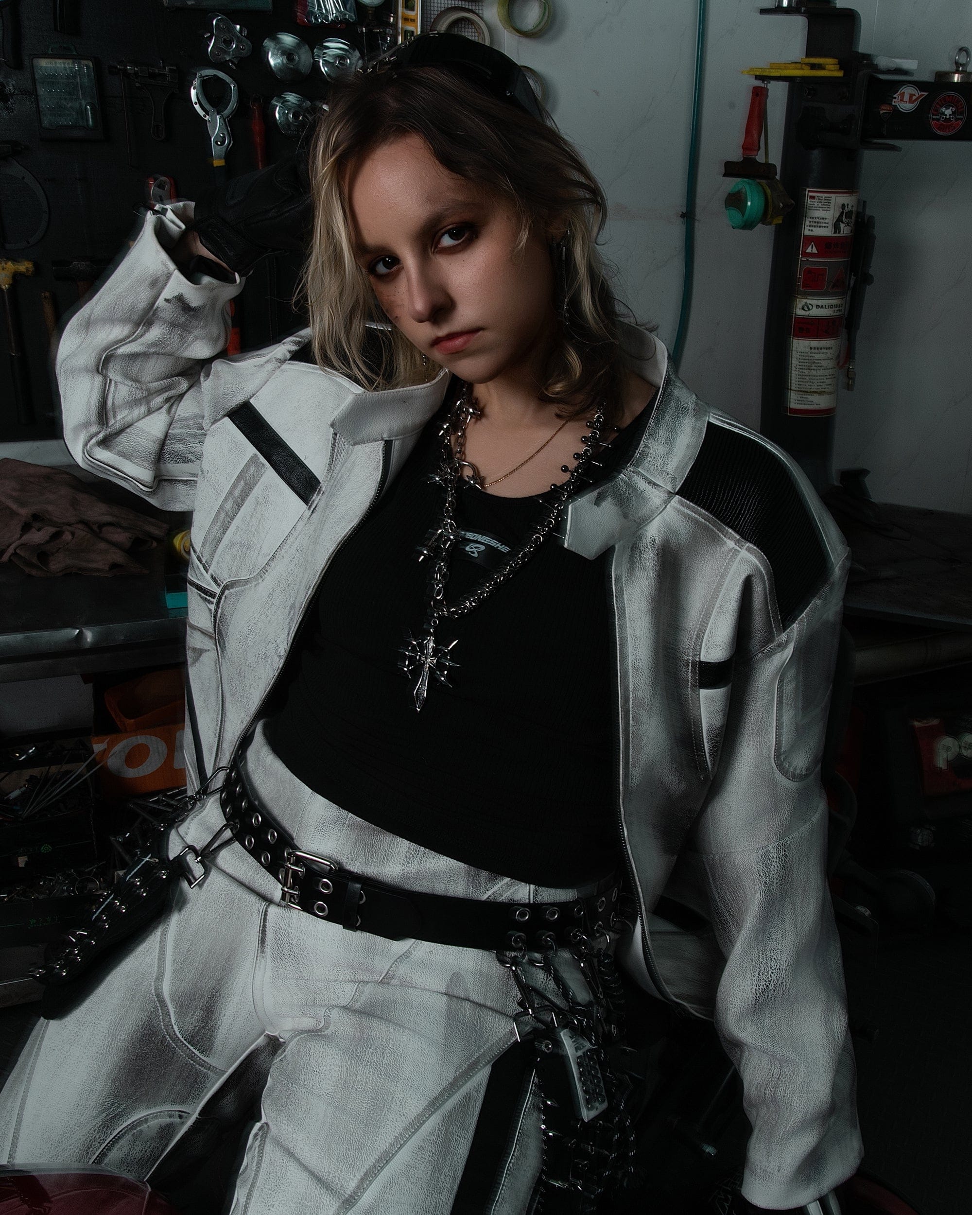 MOGONGSHE Distressed Techwear PU Moto Jacket