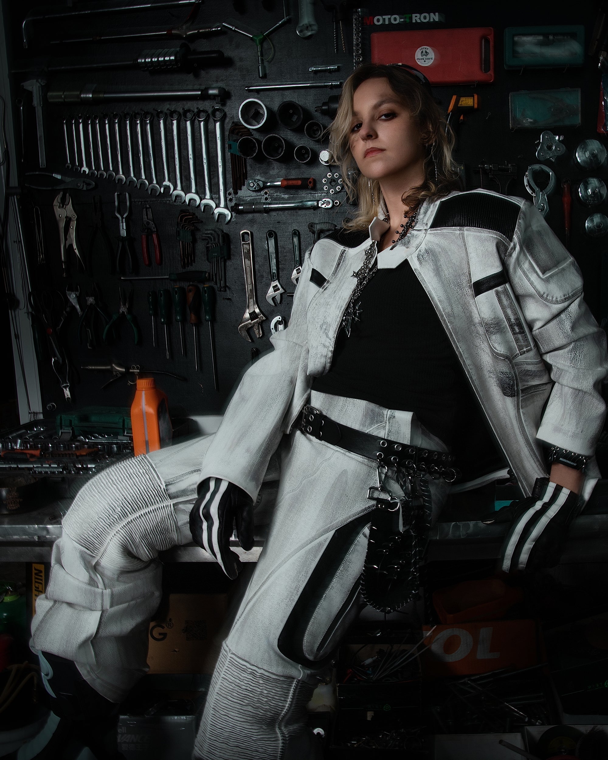 MOGONGSHE Distressed Techwear PU Moto Pants