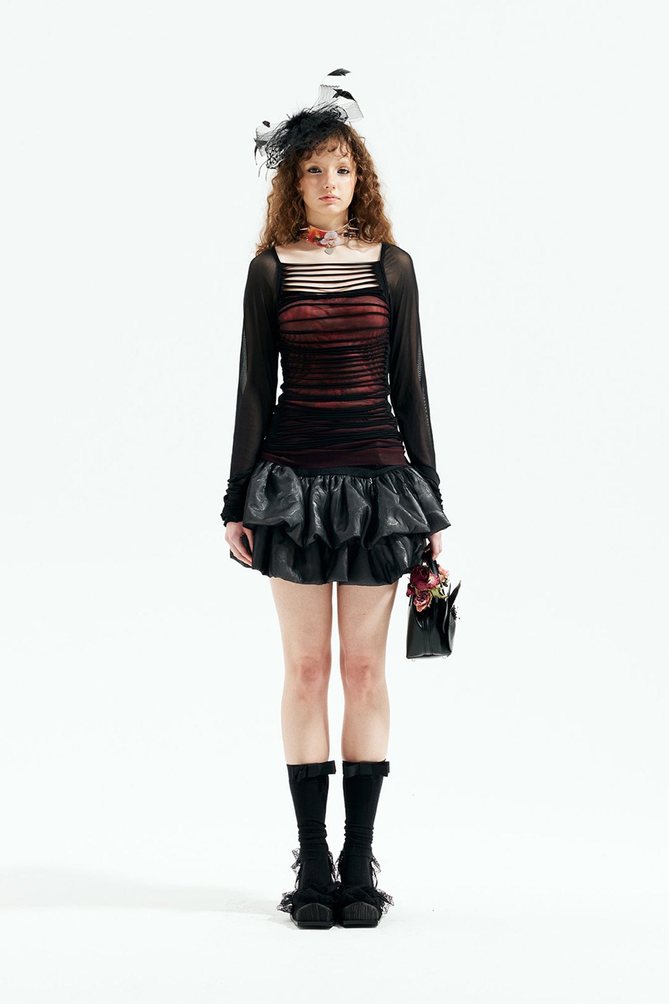 EMOHA Ripped Sheer Long Sleeve Top Black