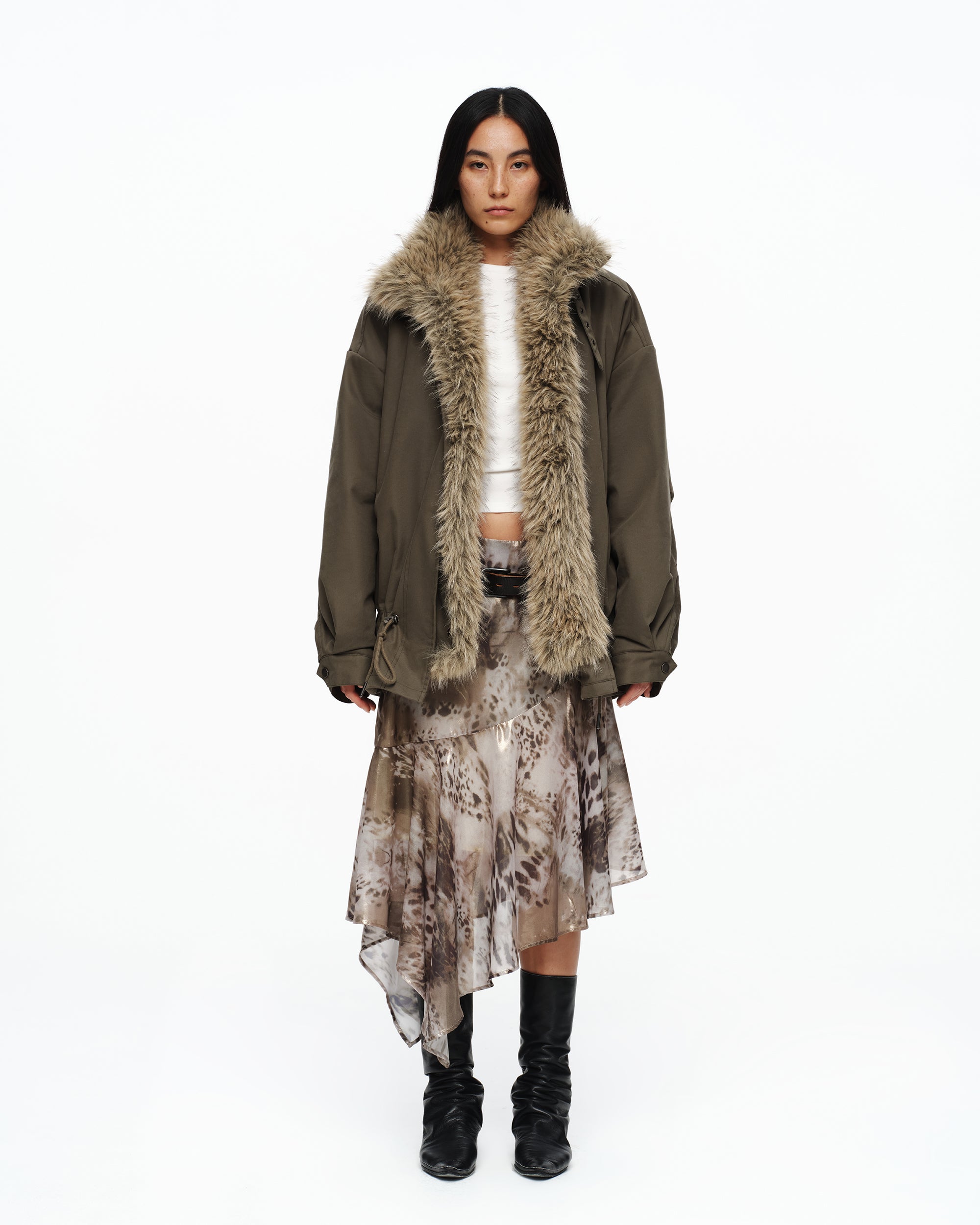 OINIMI Asymmetrical Sheer Fishtail Skirt