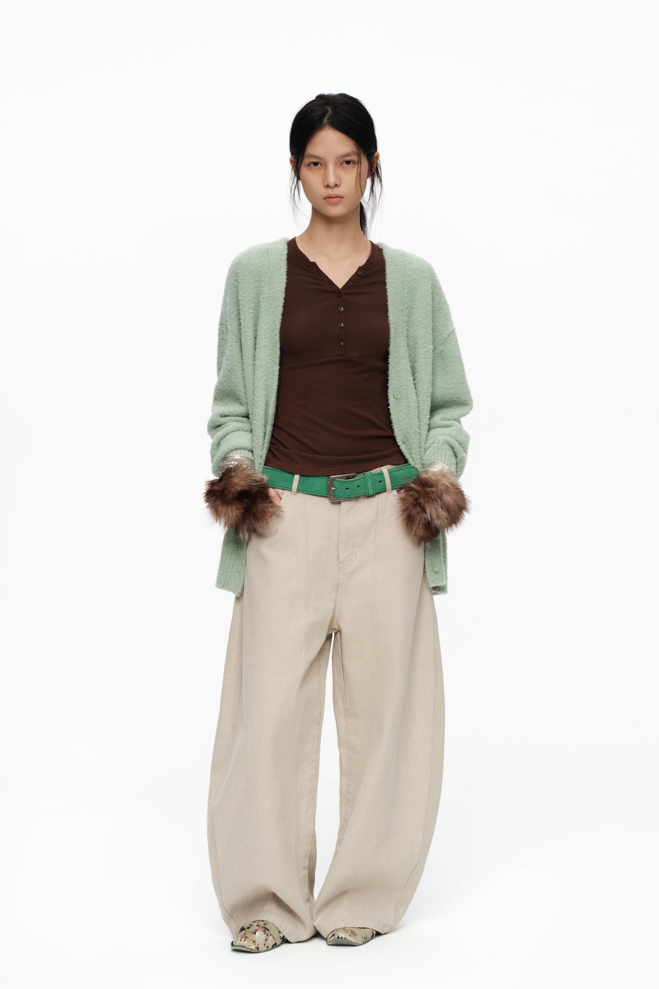 OINIMI Fluffy Knit Button-Up Cardigan