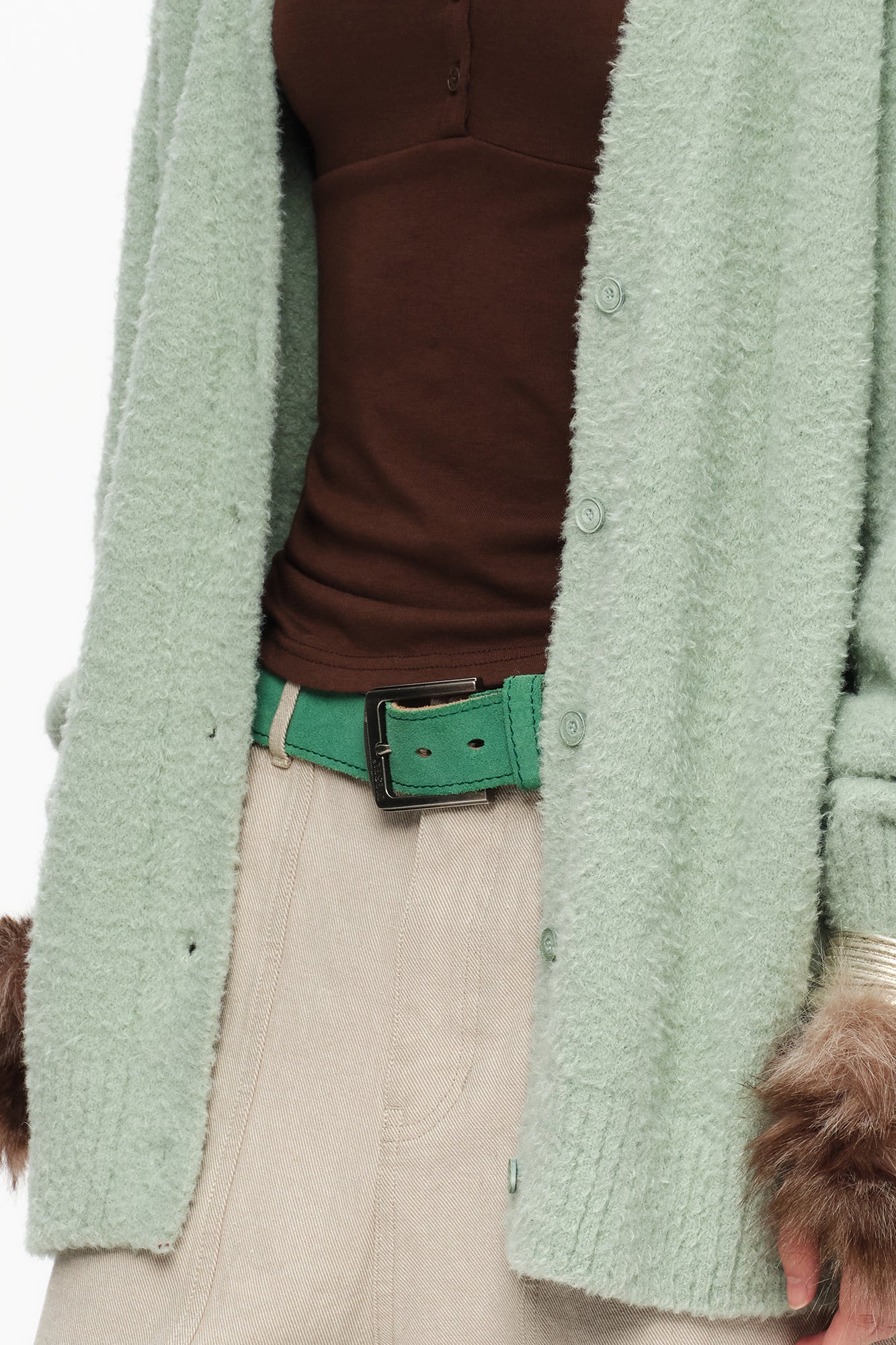 OINIMI Fluffy Knit Button-Up Cardigan