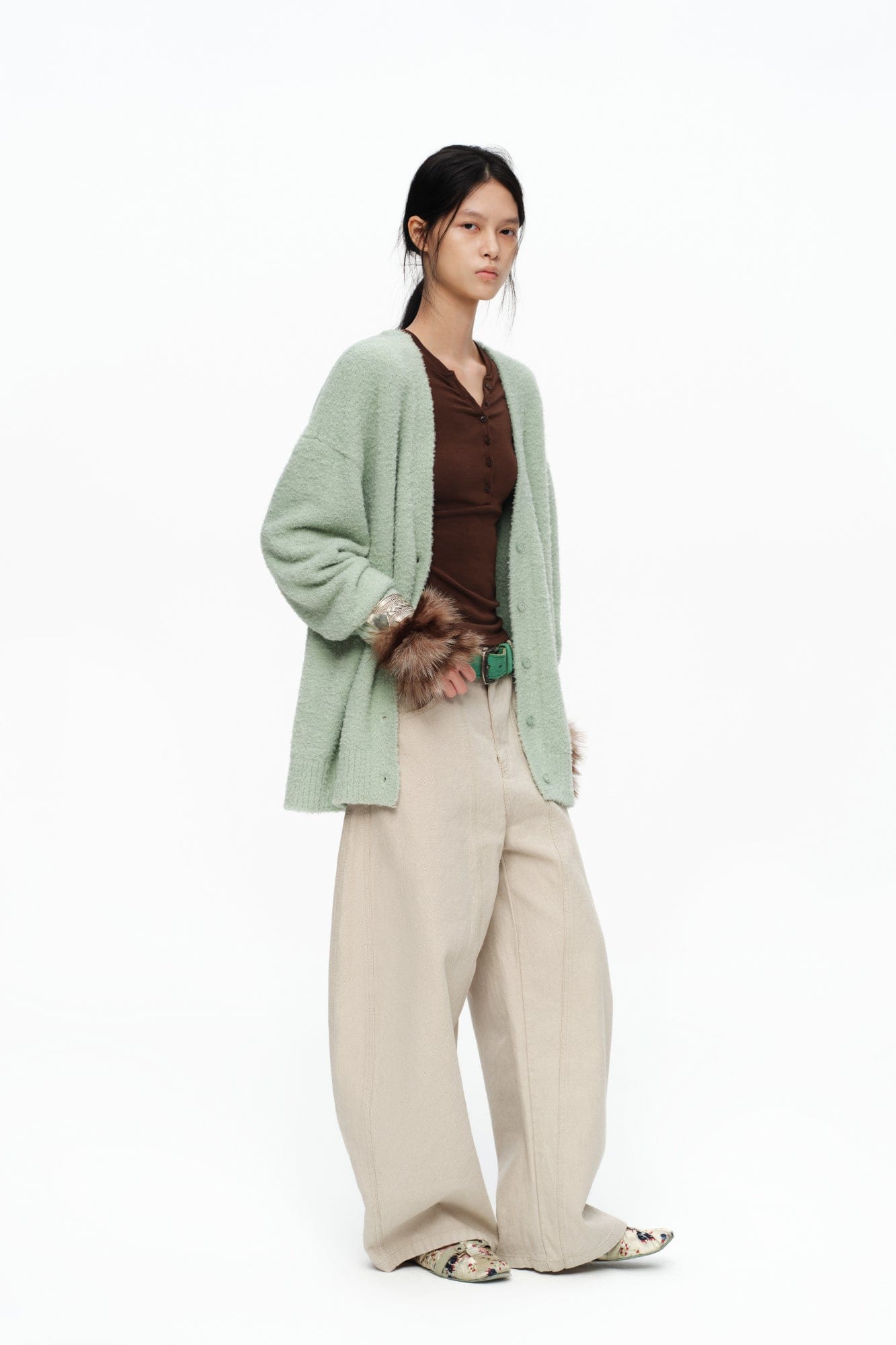 OINIMI Fluffy Knit Button-Up Cardigan