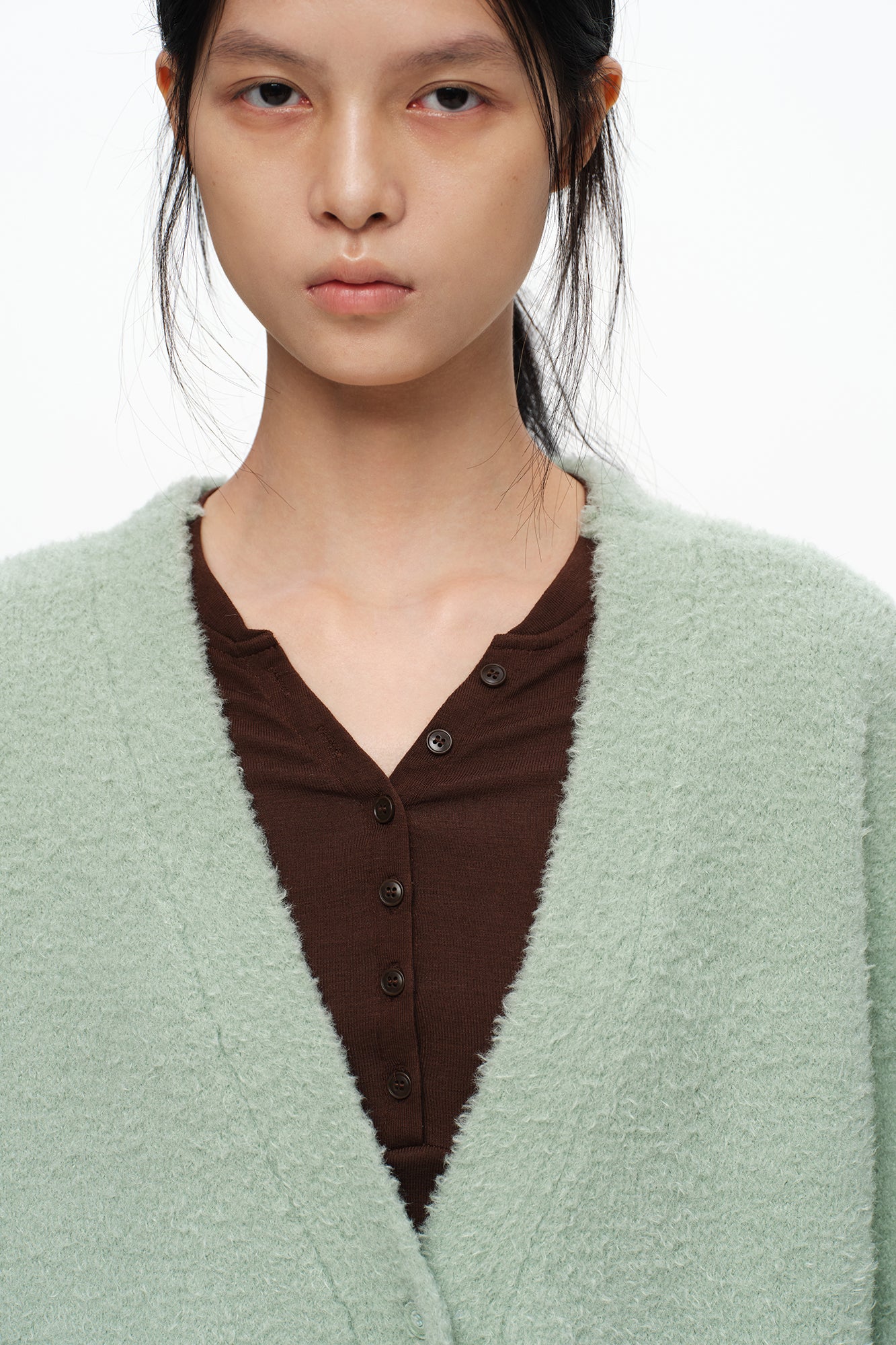 OINIMI Fluffy Knit Button-Up Cardigan