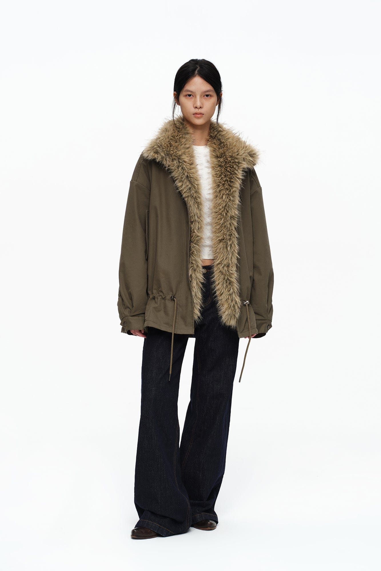OINIMI Retro Stitched Straight-Leg Raw Jeans