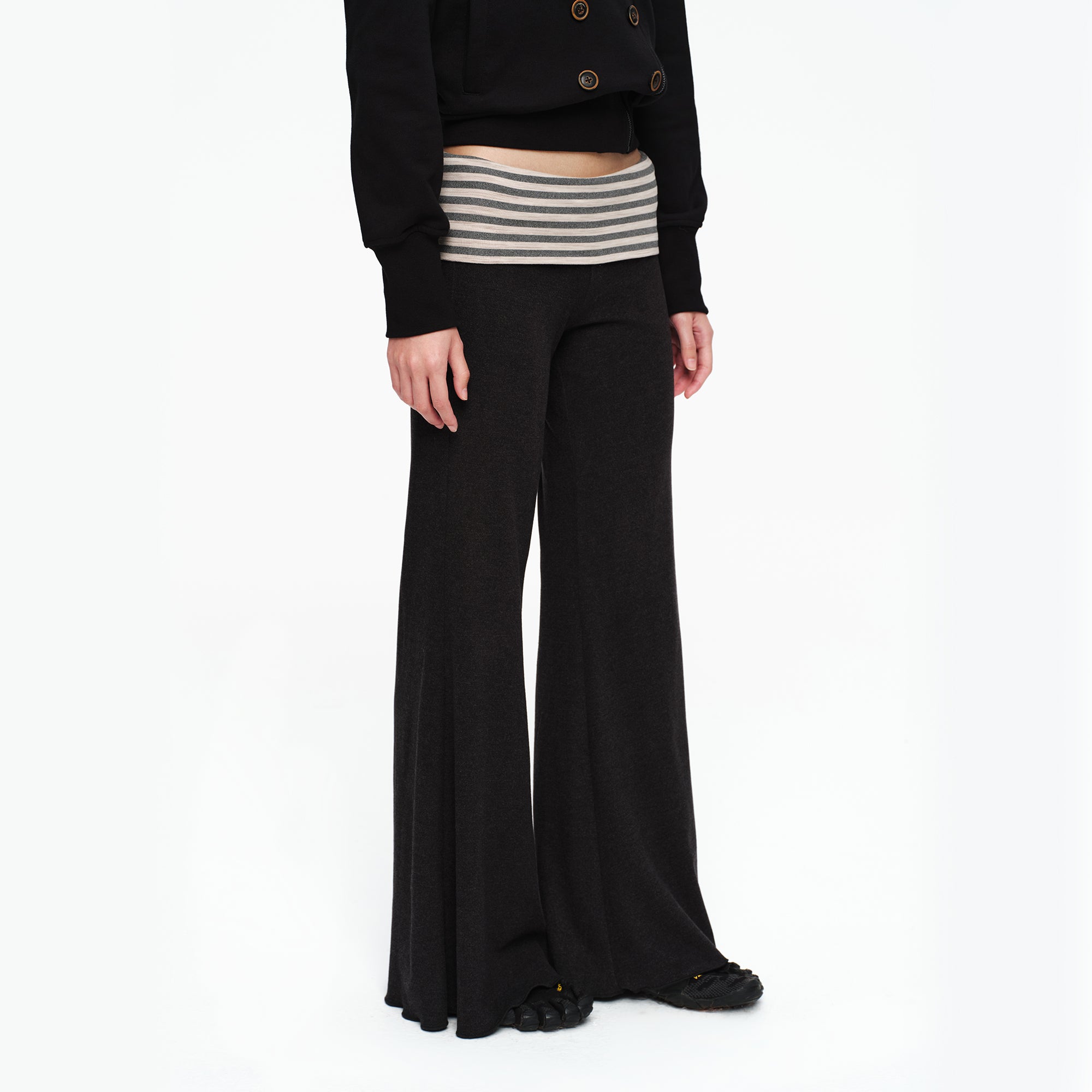 OINIMI Striped Flap Waist Flared Pants