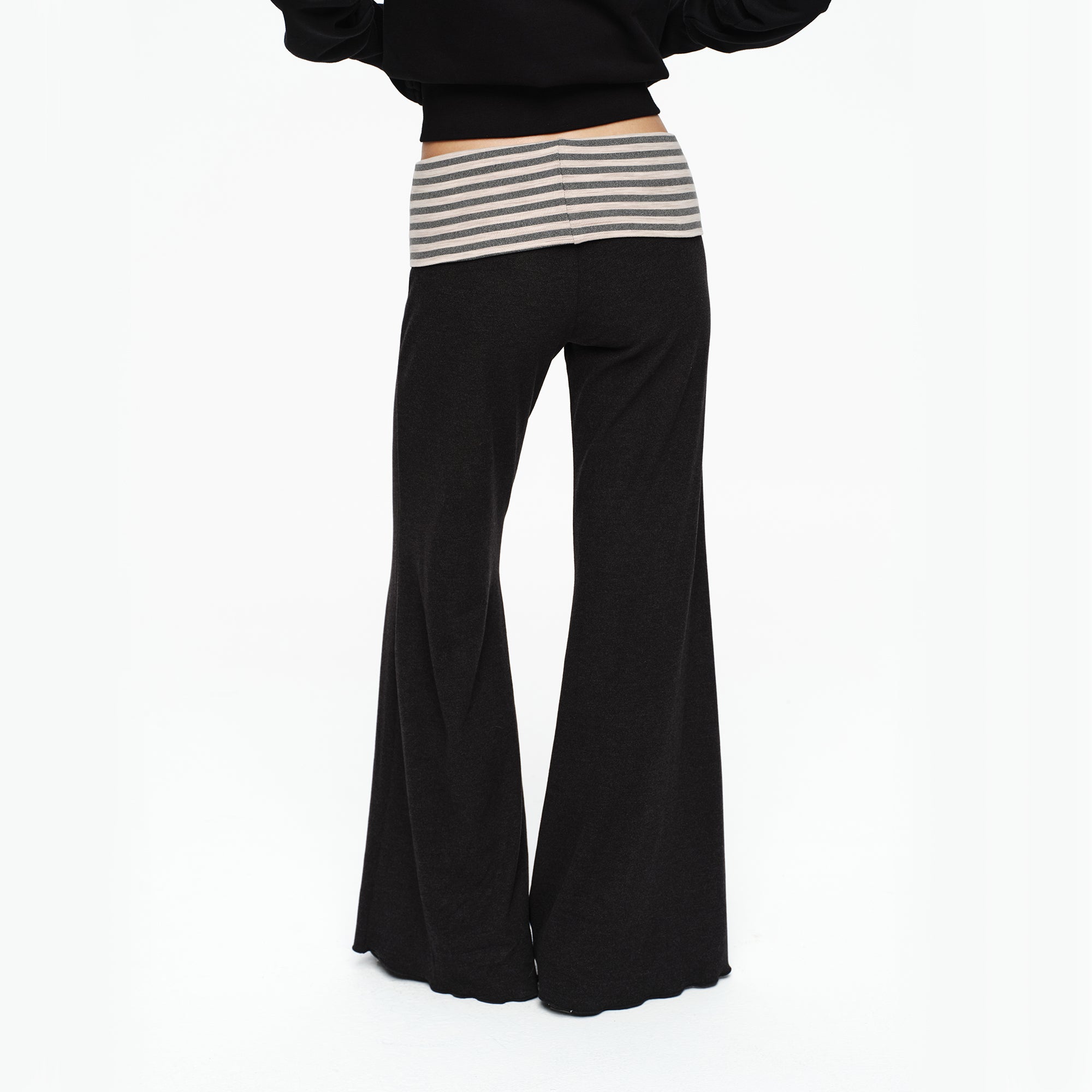 OINIMI Striped Flap Waist Flared Pants