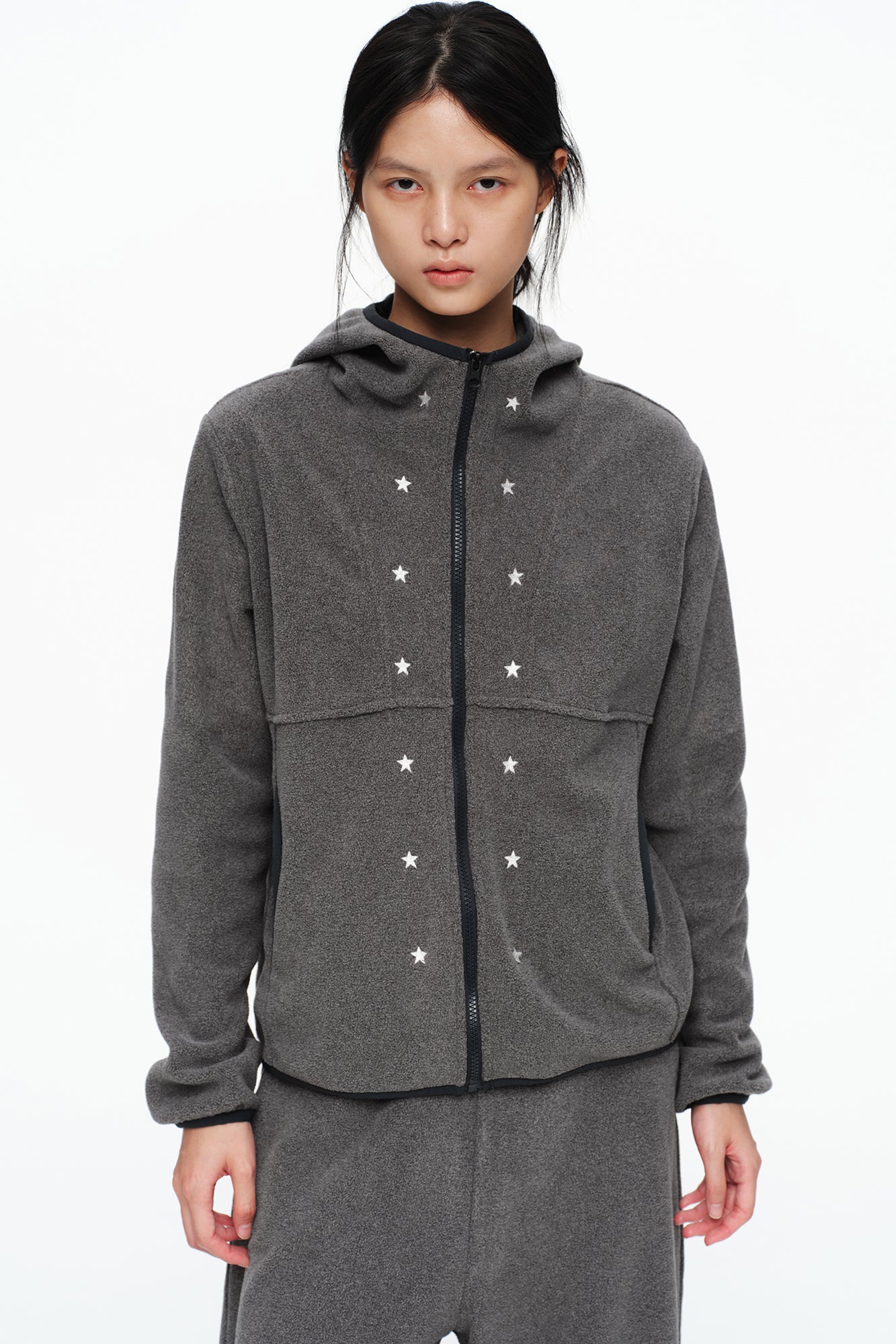 OINIMI Star Embroidered Zip-Up Fleece Hoodie