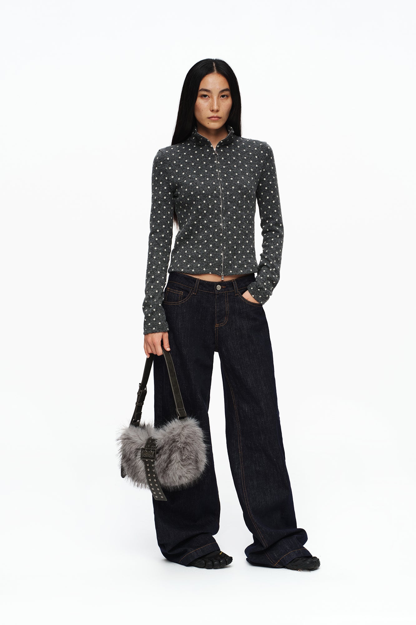 OINIMI Studded Belted Faux Fur Shoulder Bag