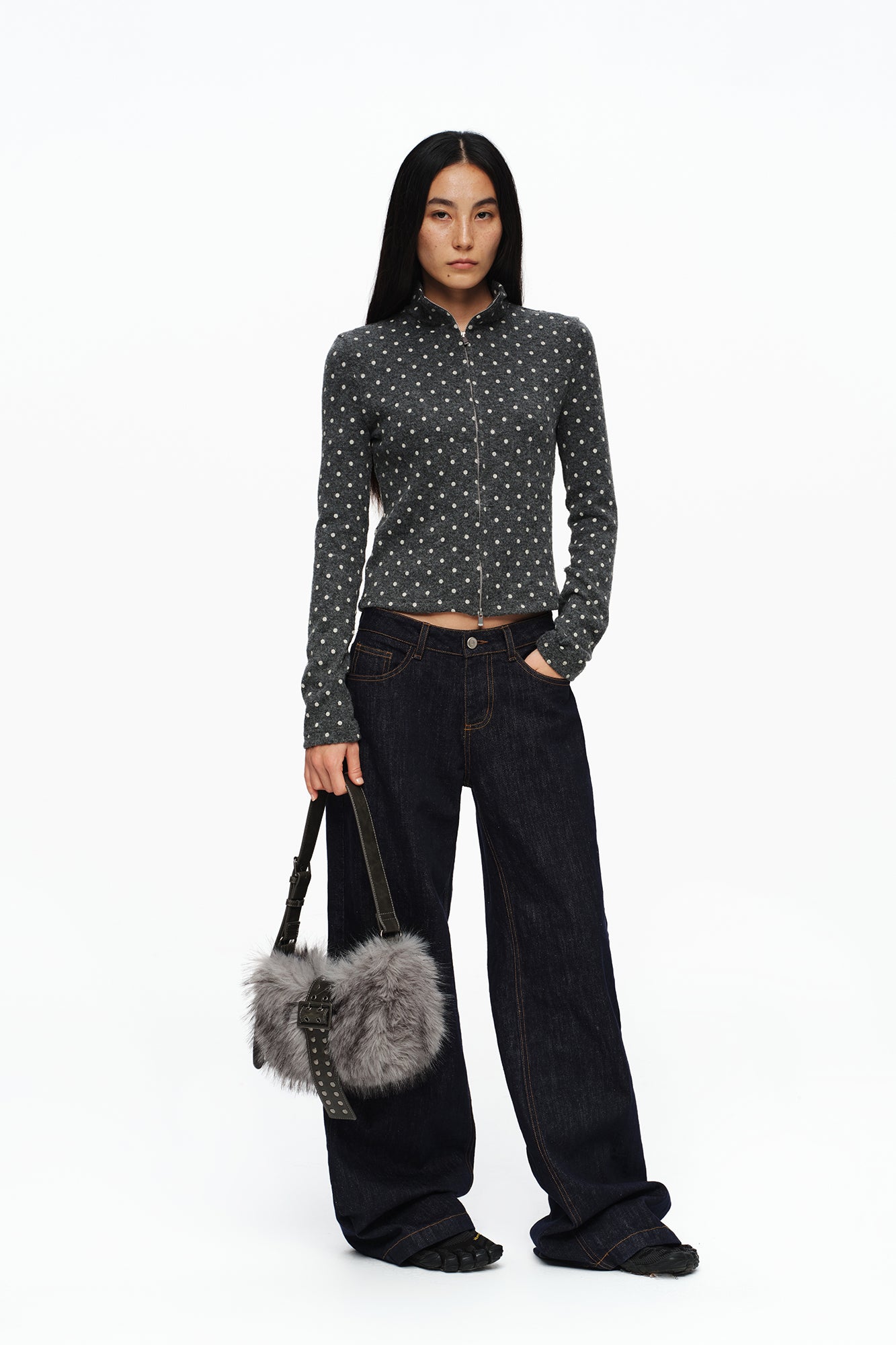 OINIMI Retro Stitched Straight-Leg Raw Jeans